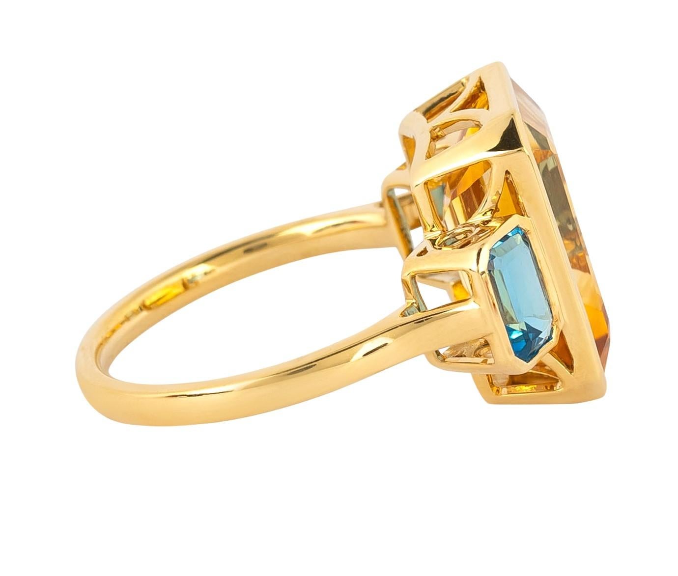 Emerald Cut 18 Karat Gold 7.79 Carat Blue & Yellow Topaz 