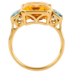 18 Karat Gold 7.79 Carat Blue & Yellow Topaz "Three Stone" Ring