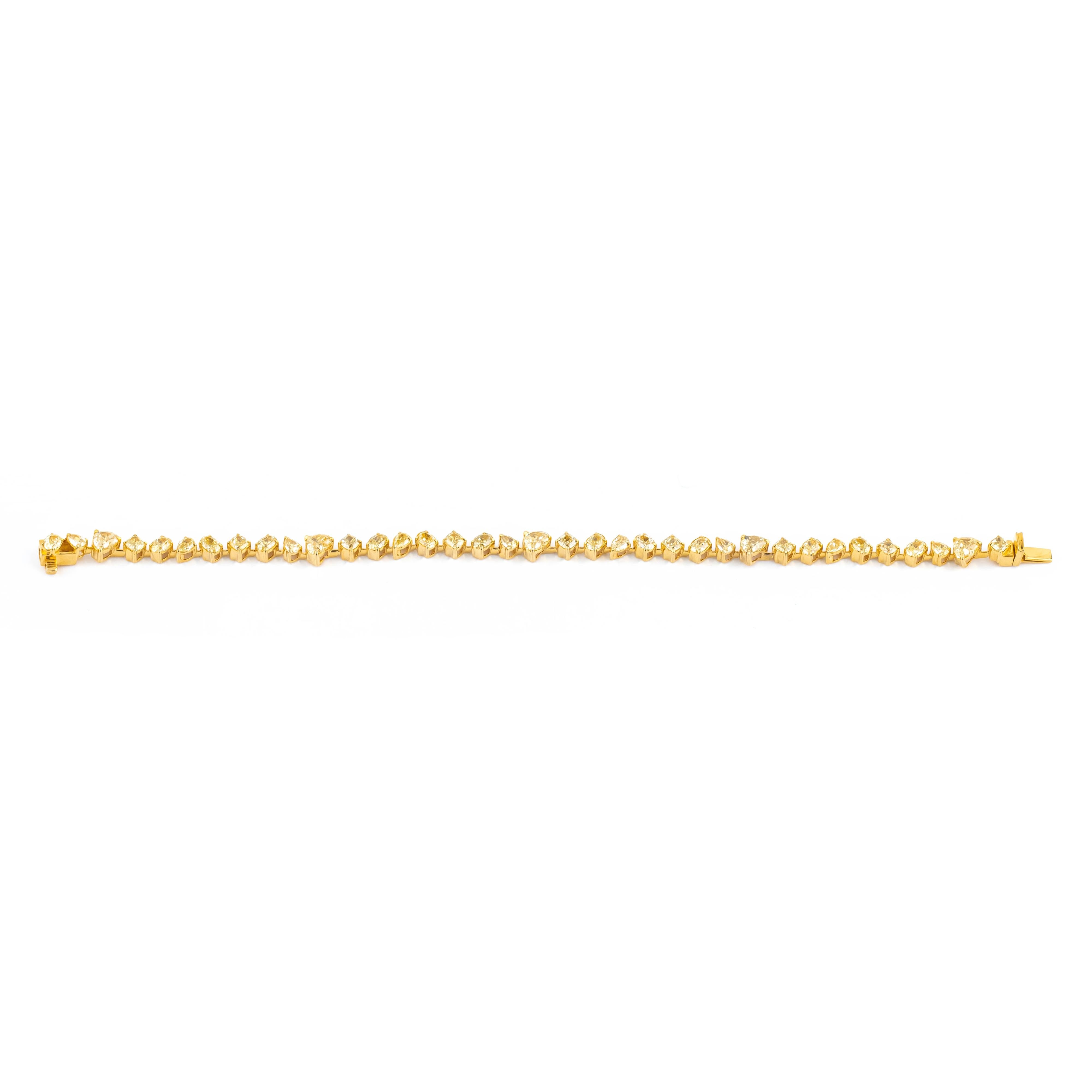 Taglio brillante Bracciale tennis in oro 18 carati con diamanti gialli da 7,89 carati in vendita