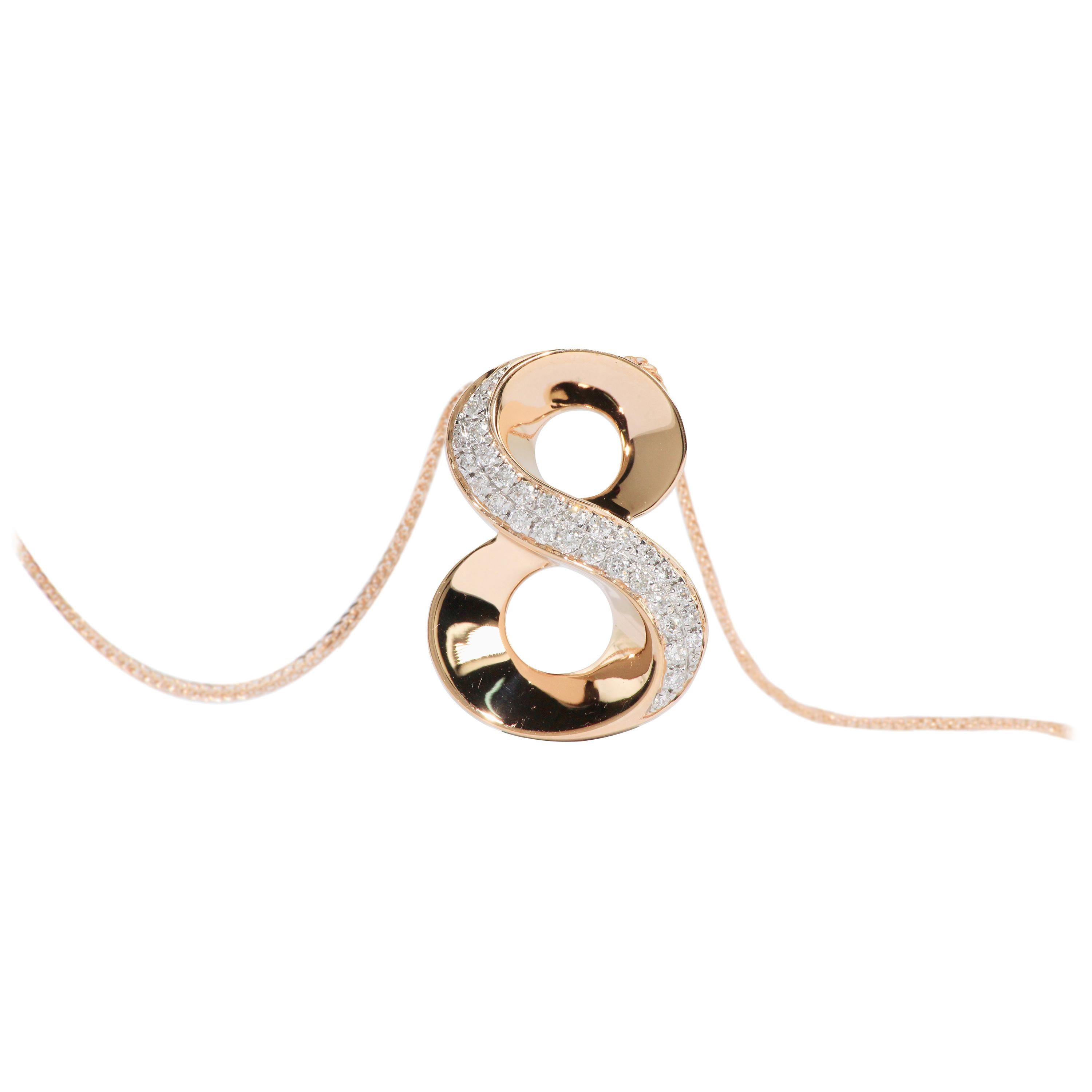 18 Karat Gold “8” Diamond Pendant with Necklace For Sale