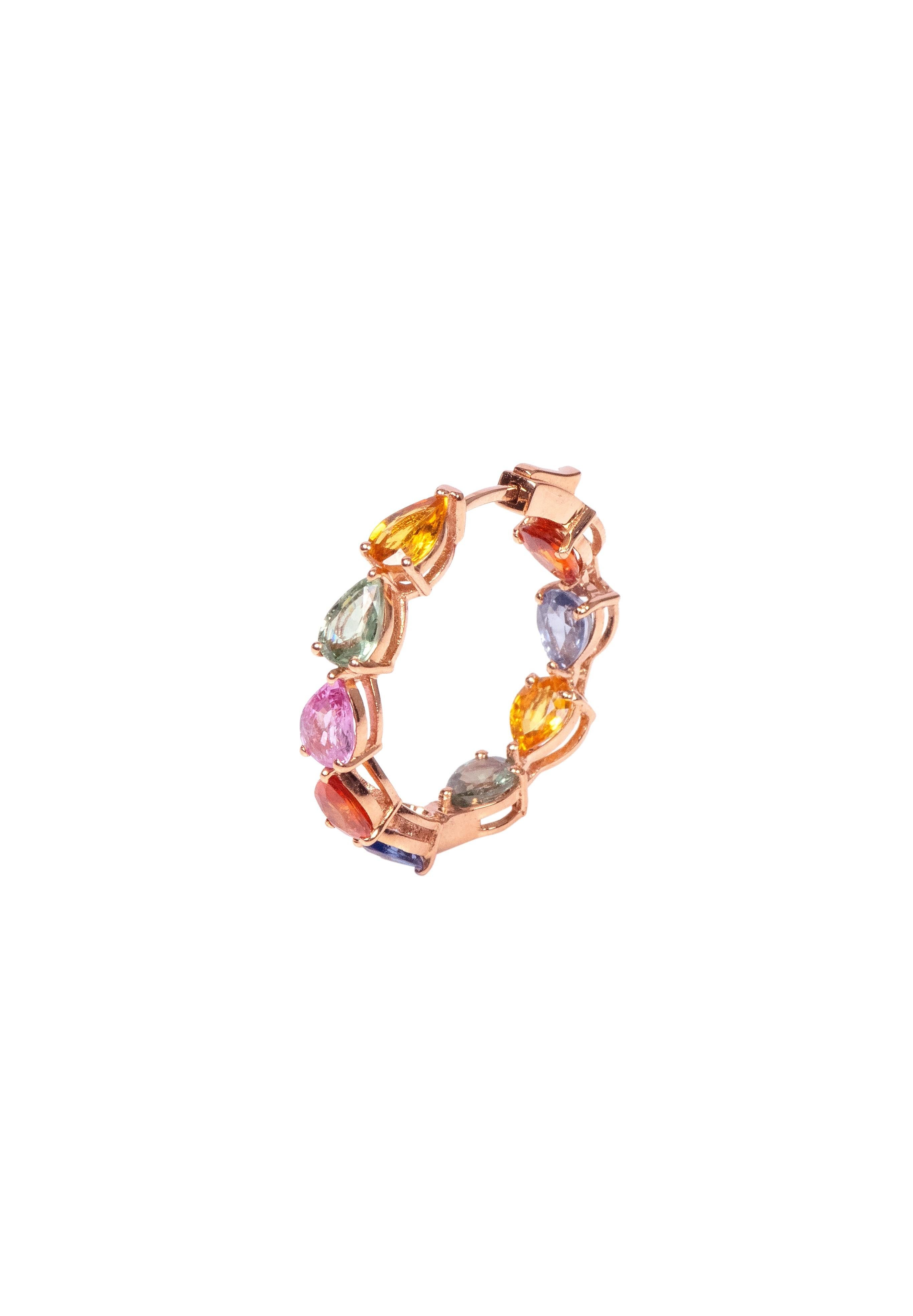 18 Karat Gold 8.05 Carat Multi-Sapphire Hoop Earrings For Sale 1