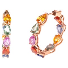 18 Karat Gold 8,05 Karat Multi-Sapphire-Creolen-Ohrringe