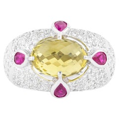 Anello in oro 18 carati con pietra colorata e diamante da 8,07 carati