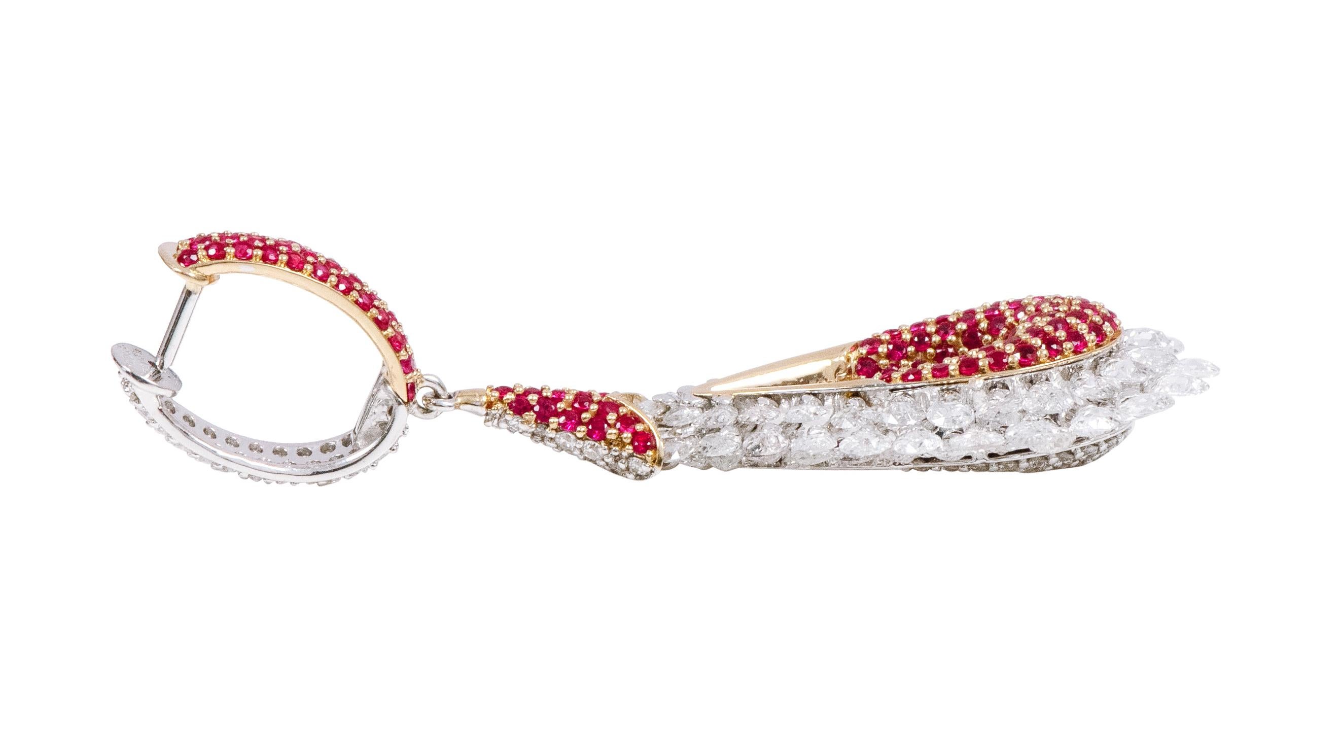 18 Karat Gold 8.51 Carats Diamond and Ruby Reversible Cocktail Earrings For Sale 6