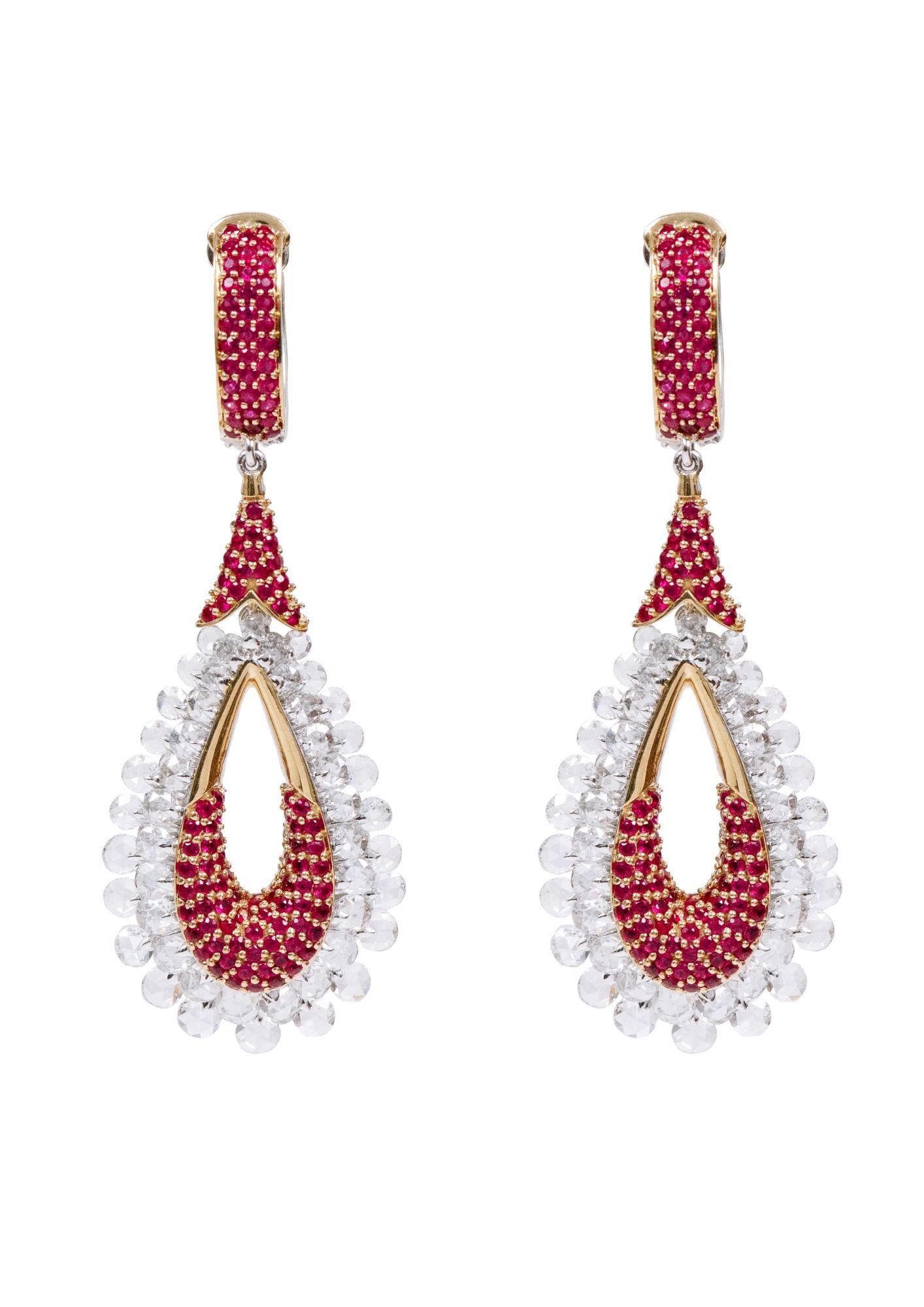 Brilliant Cut 18 Karat Gold 8.51 Carats Diamond and Ruby Reversible Cocktail Earrings For Sale