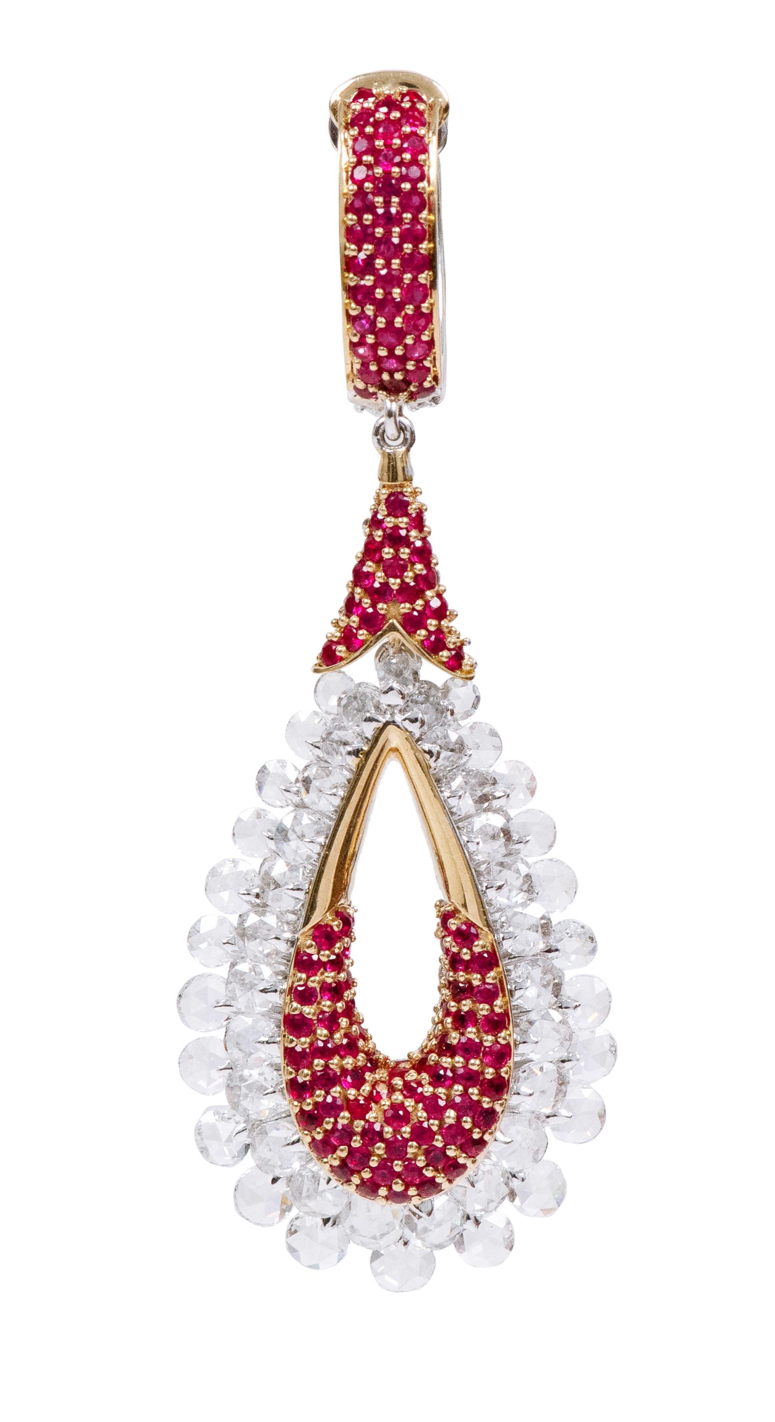 18 Karat Gold 8.51 Carats Diamond and Ruby Reversible Cocktail Earrings For Sale 2