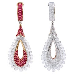 18 Karat Gold 8.51 Carats Diamond and Ruby Reversible Cocktail Earrings