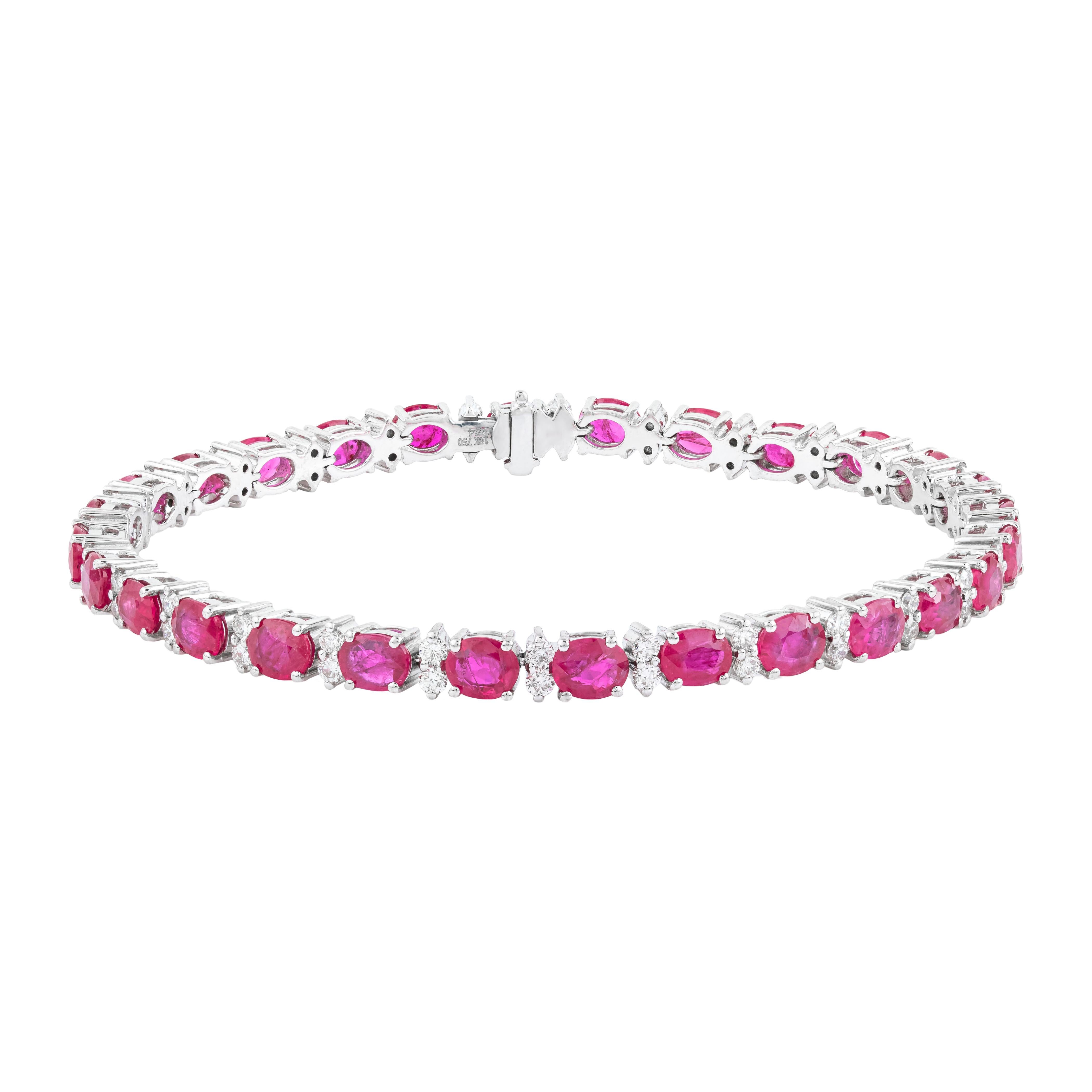 18 Karat Gold 8,56 Karat Rubin und Diamant-Tennisarmband Damen im Angebot