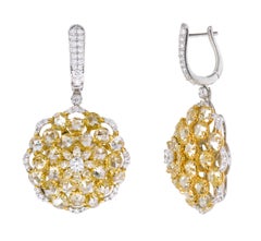 18 Karat Gold 8.69 Carat Yellow and White Diamond Drop Cocktail Earrings