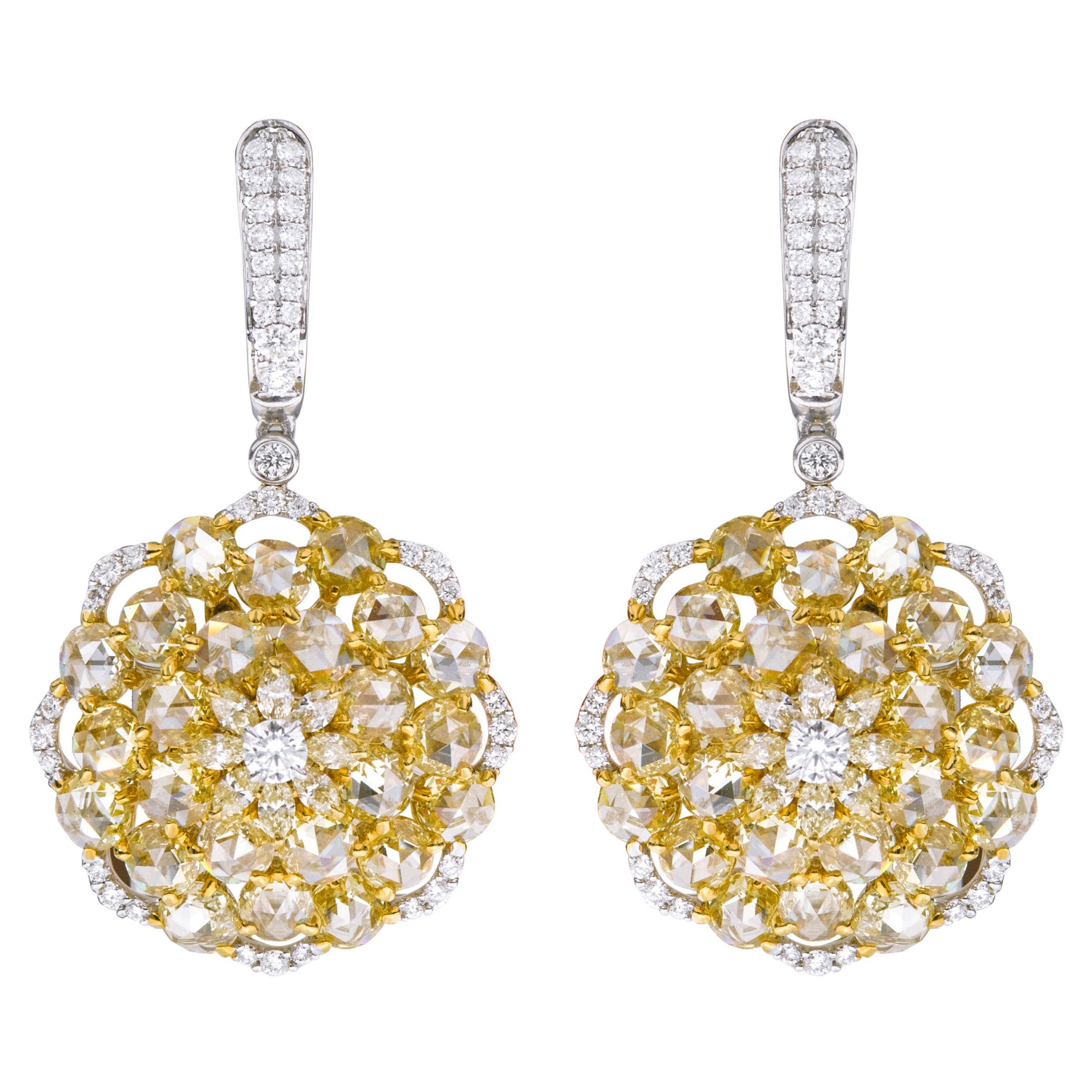 18 Karat Gold 8,69 Karat Gelbe und weiße Diamant-Tropfen-Cocktail-Ohrringe