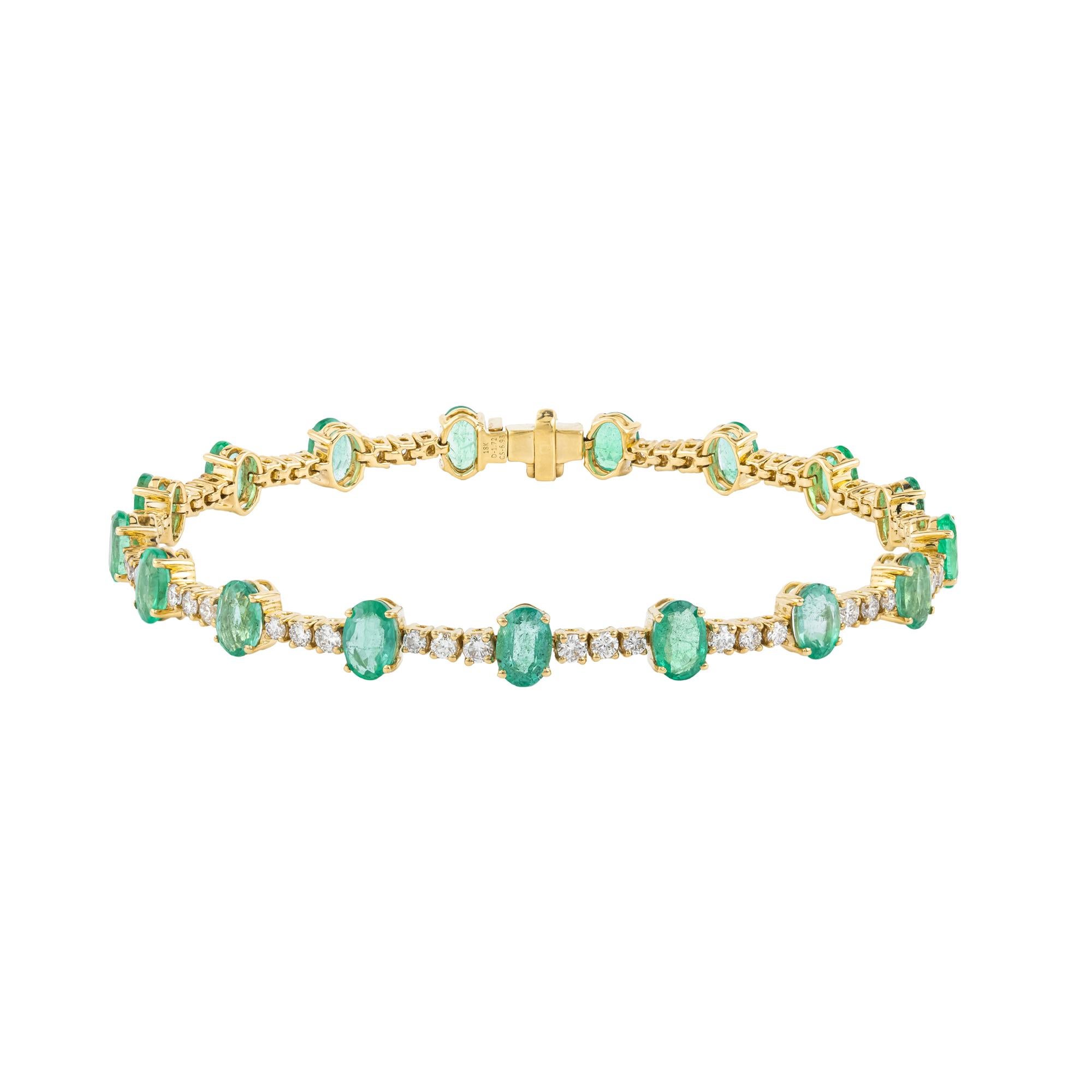 Donna Bracciale tennis in oro 18 carati con smeraldo e diamanti da 8,7 carati in vendita
