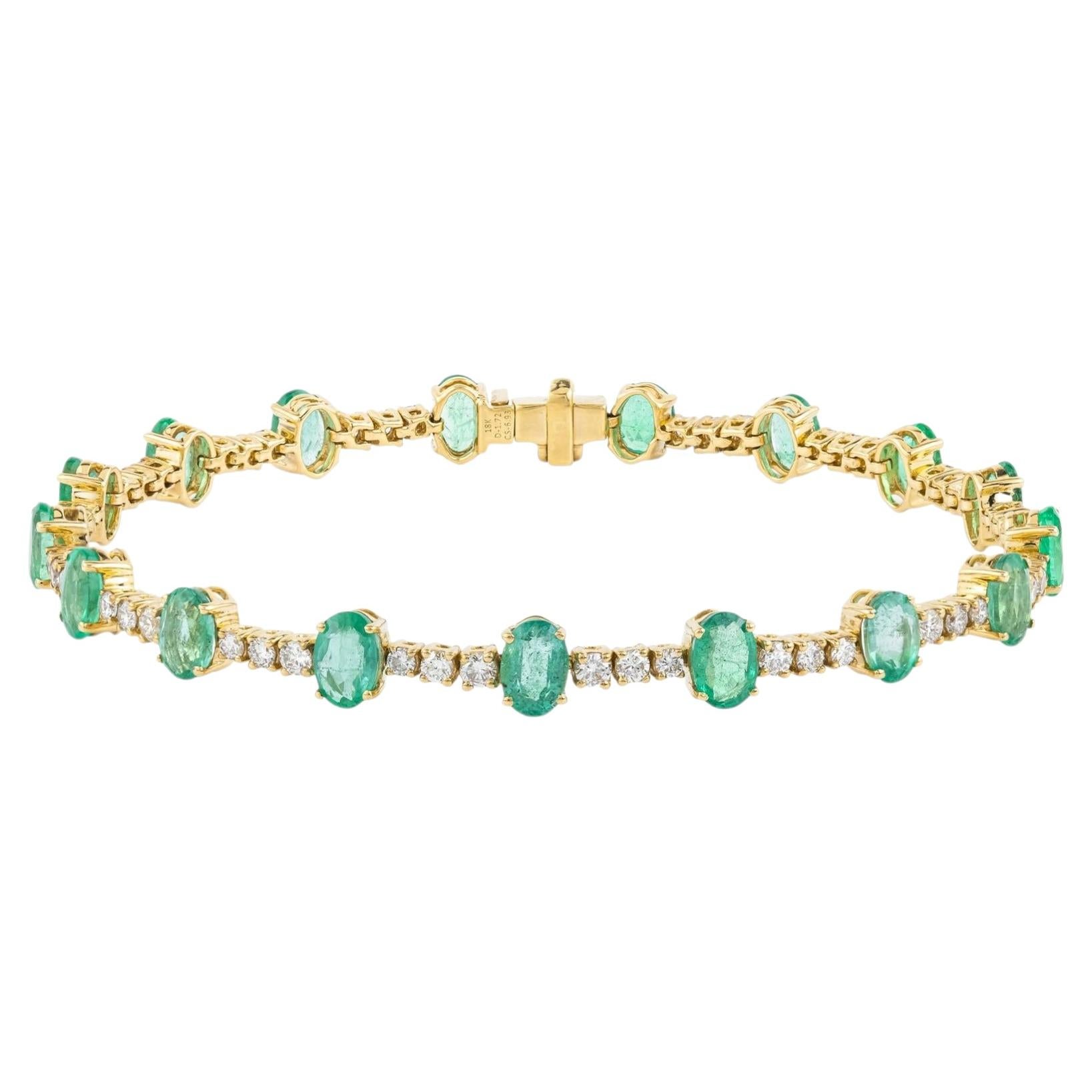 Bracciale tennis in oro 18 carati con smeraldo e diamanti da 8,7 carati in vendita