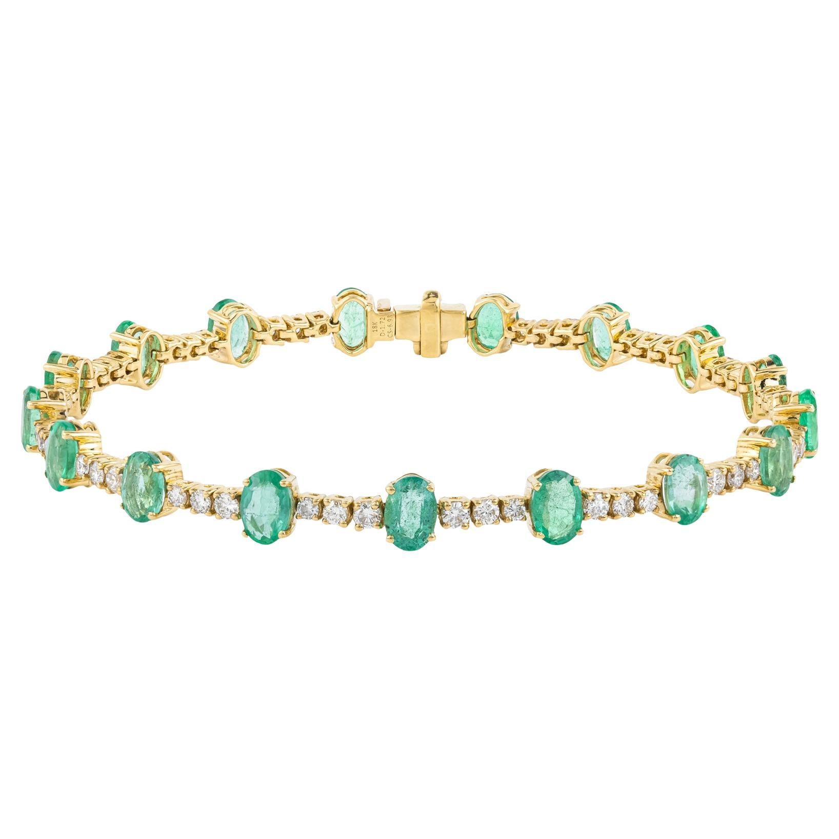 Bracciale tennis in oro 18 carati con smeraldo e diamanti da 8,7 carati