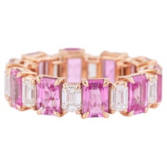 Anello a fascia per l'eternità in oro 18 carati con diamante e zaffiro rosa da 8,81 carati