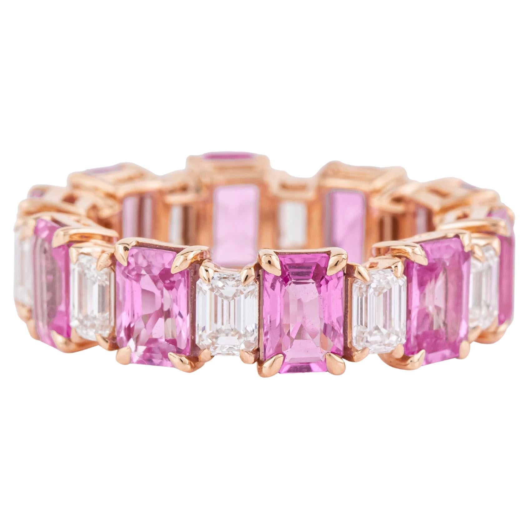18 Karat Gold 8.81 Carat Diamond and Pink Sapphire Eternity Band Ring For Sale