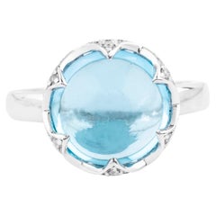 Anillo de moda de oro de 18 quilates con topacio azul y diamantes de 8,89 quilates