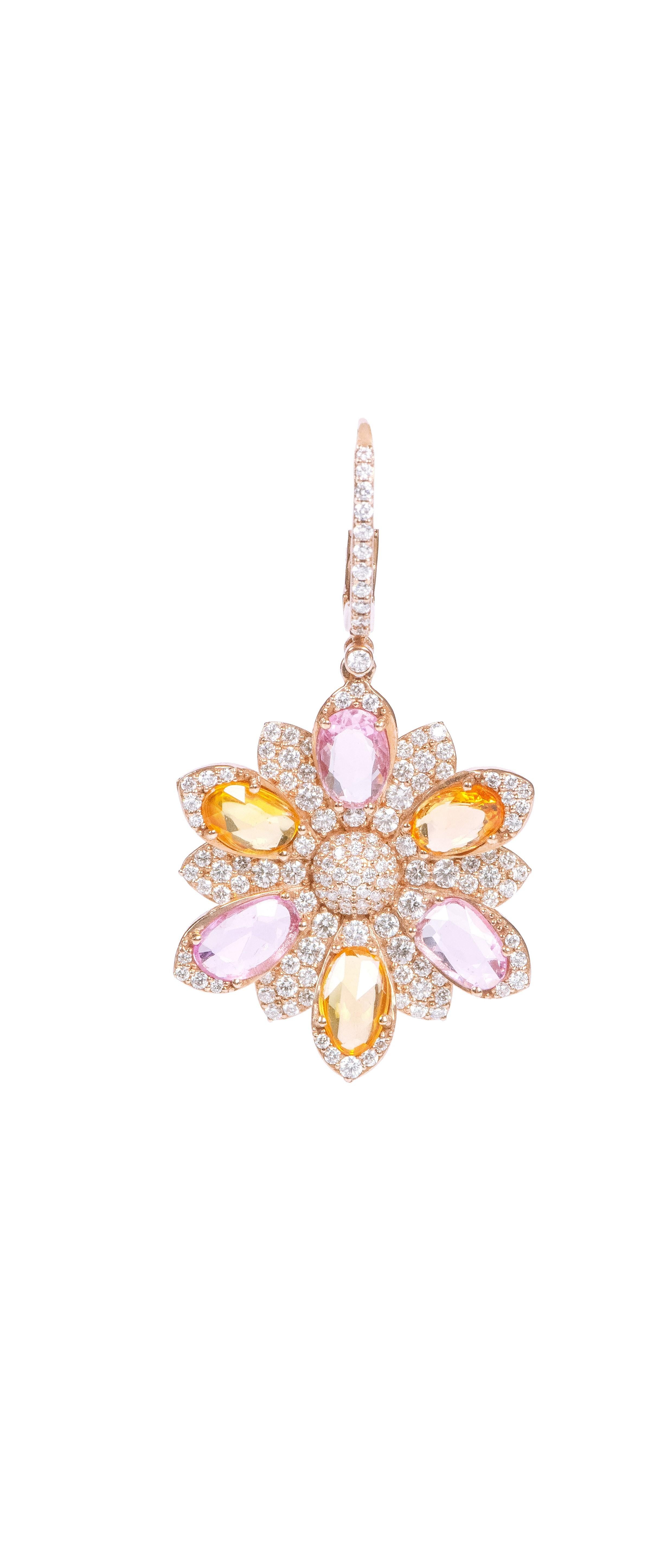 Women's 18 Karat Gold 8.90 Carat Diamond and Sapphire Flower Earrings For Sale