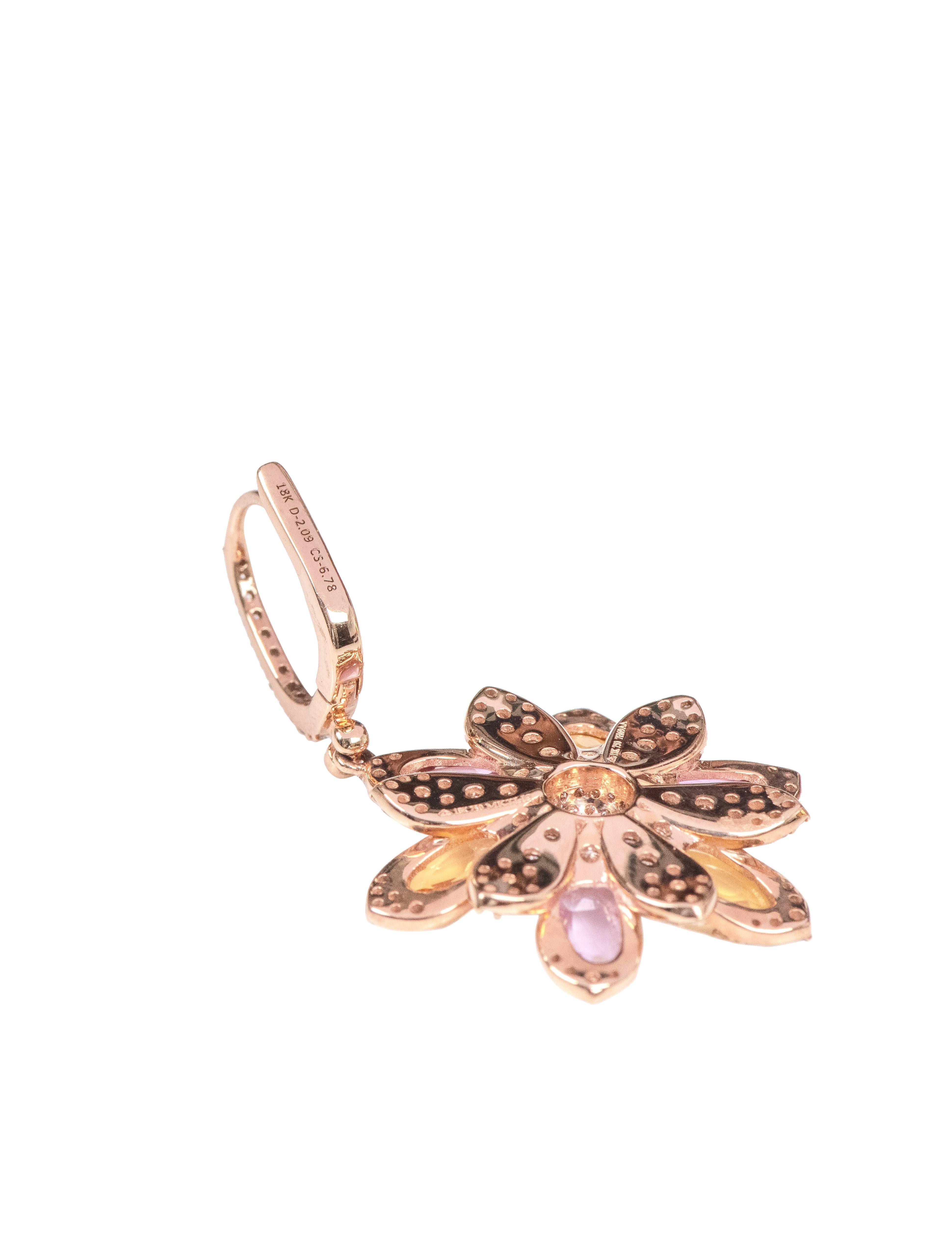 18 Karat Gold 8.90 Carat Diamond and Sapphire Flower Earrings For Sale 2