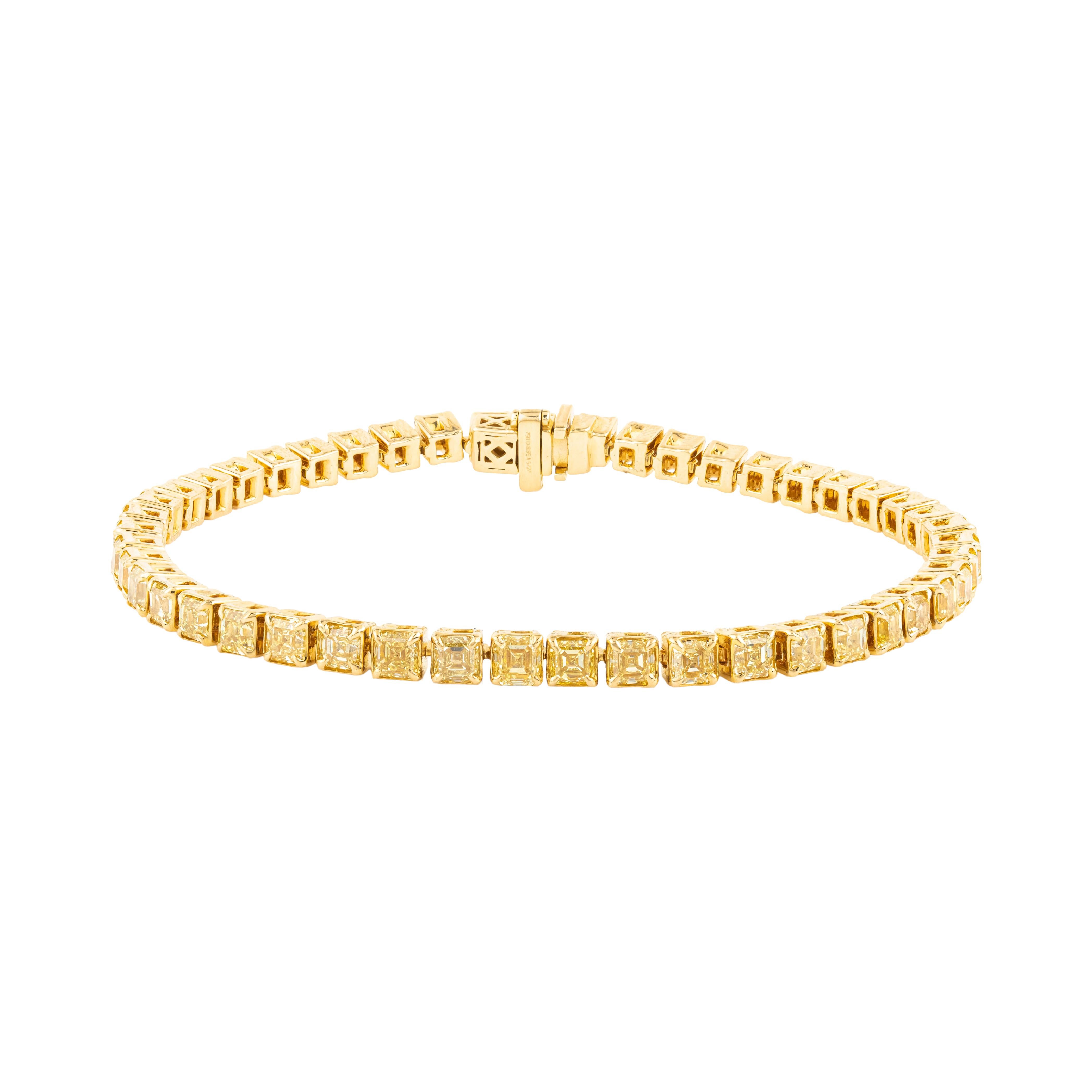 Donna Bracciale tennis in oro 18 carati con diamante giallo da 8,95 carati in vendita
