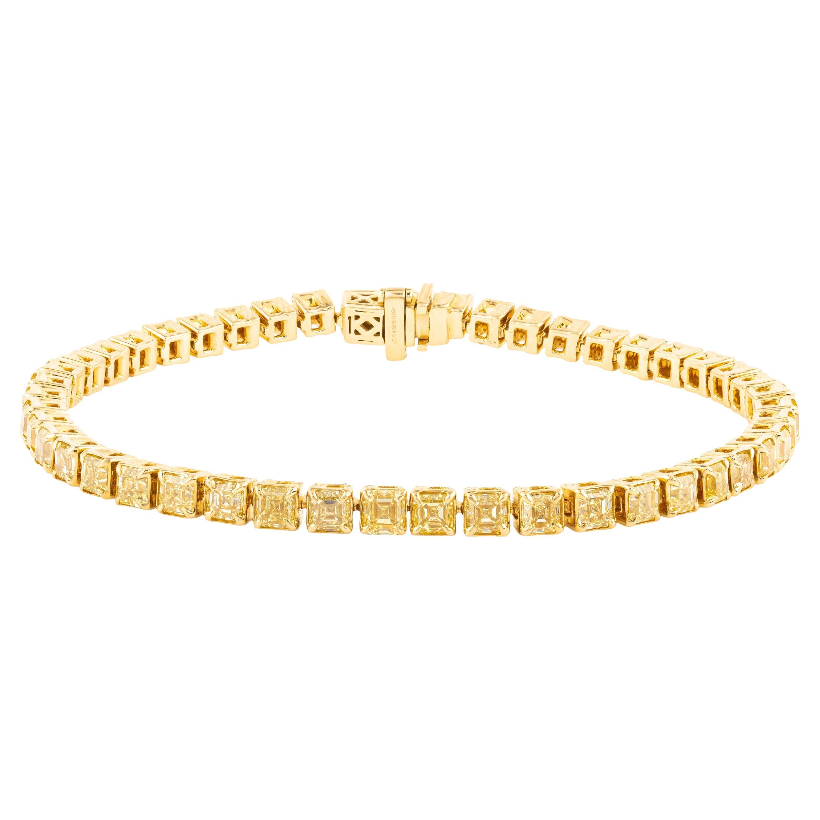 Bracelet tennis en or 18 carats avec diamants jaunes de 8,95 carats