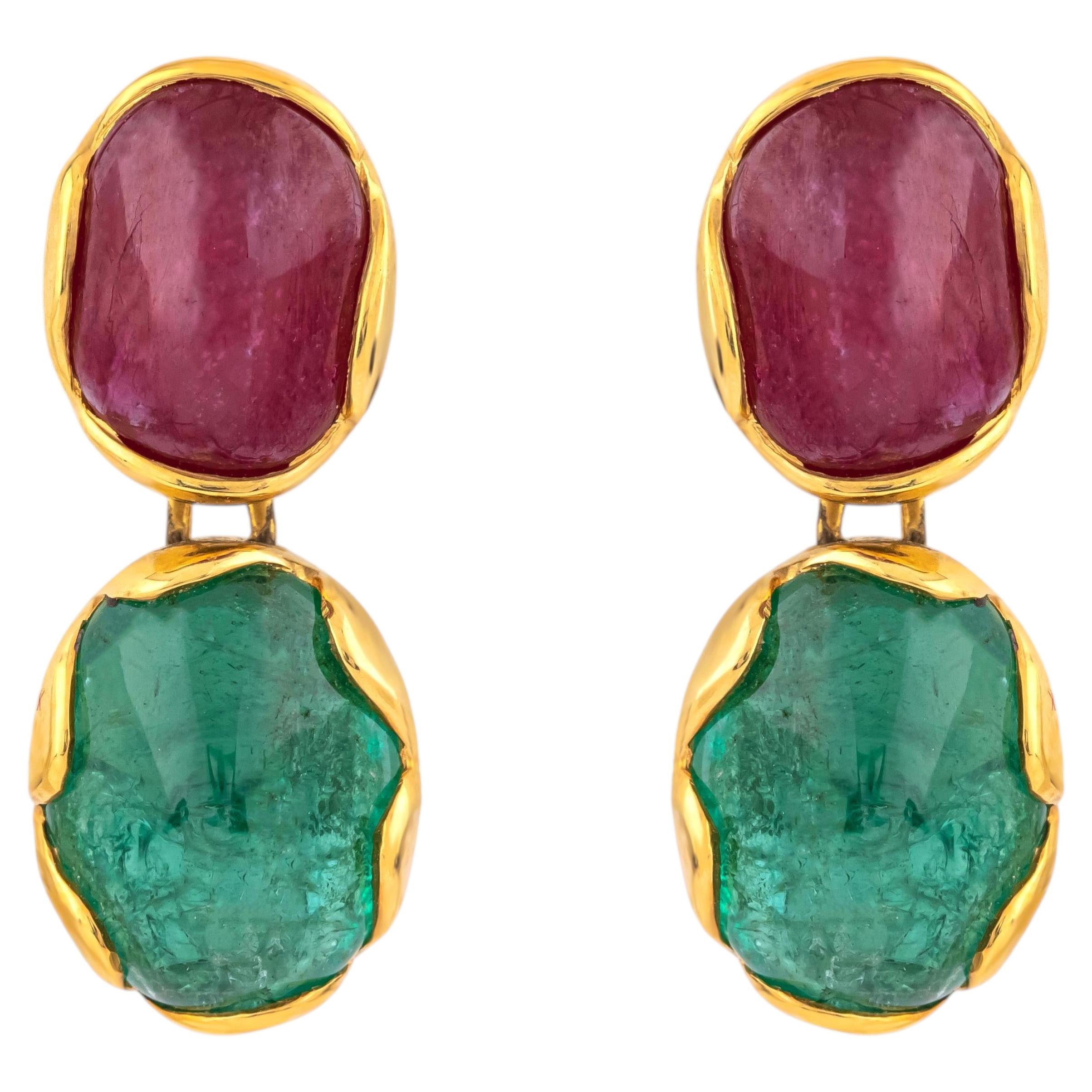 18 Karat Gold 9 Karat Rubin & Smaragd Tropfenohrringe