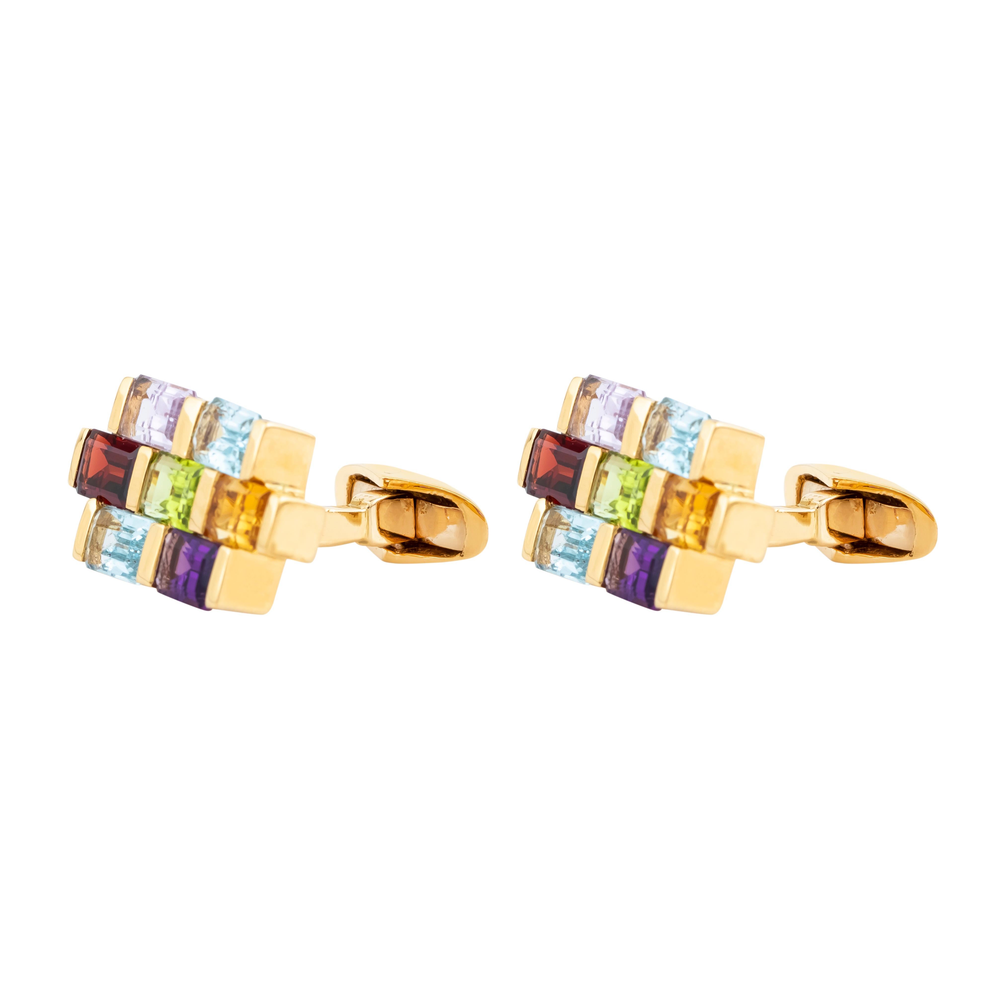 Boutons de manchette en or 18 carats de 9,05 carats de couleur mixte Pour hommes en vente
