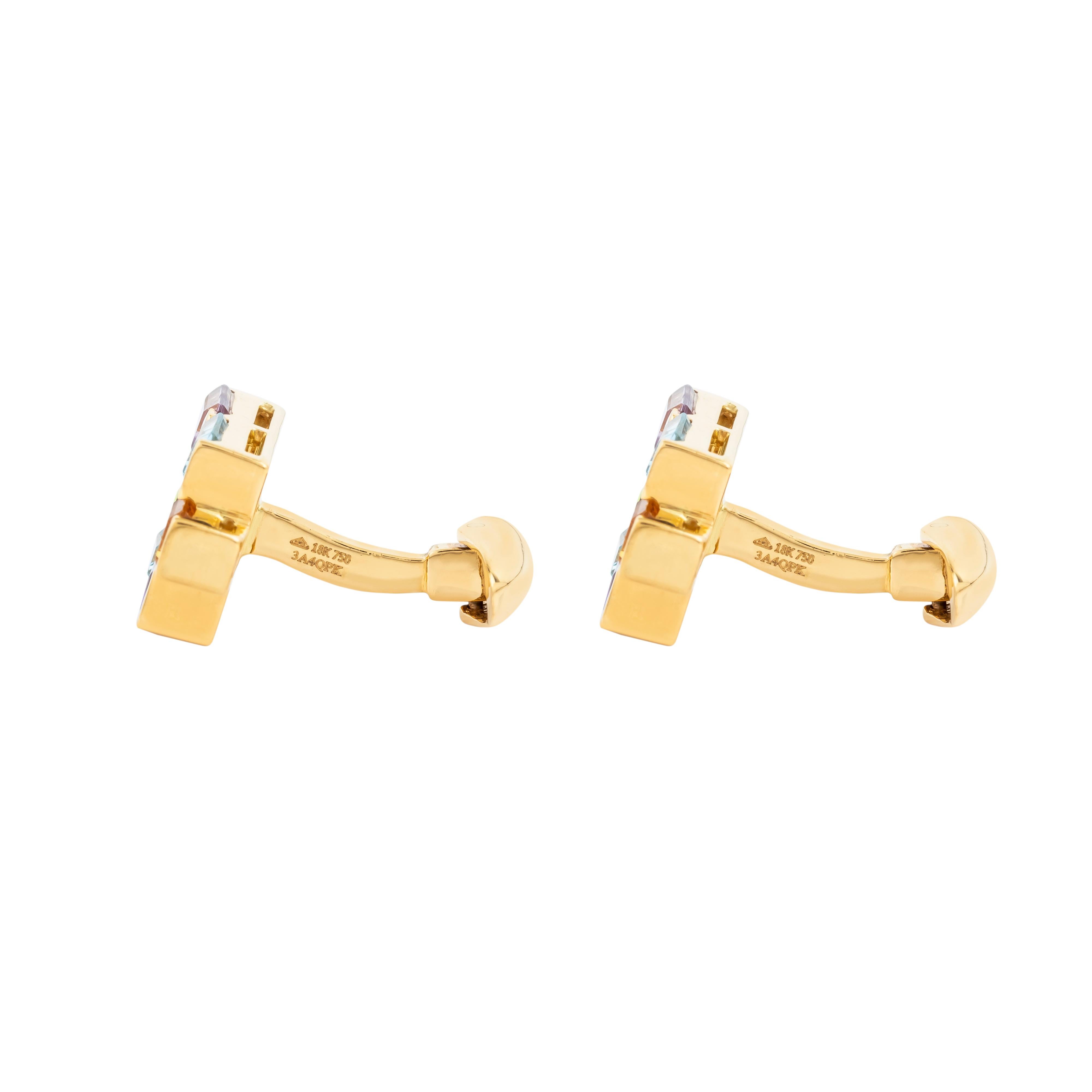 Boutons de manchette en or 18 carats de 9,05 carats de couleur mixte en vente 2