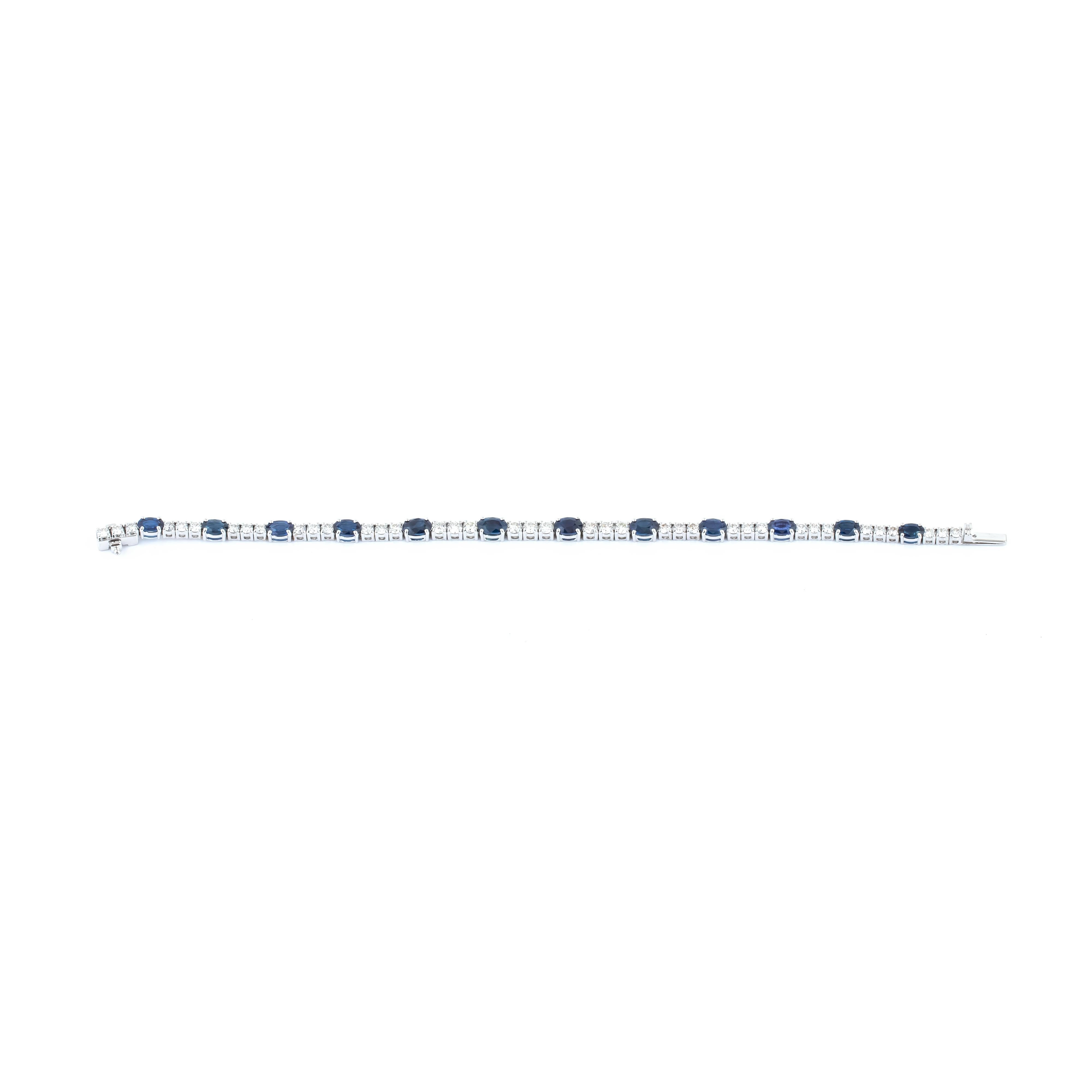 Brilliant Cut 18 Karat Gold 9.16 Carat Sapphire and Diamond Tennis Bracelet For Sale