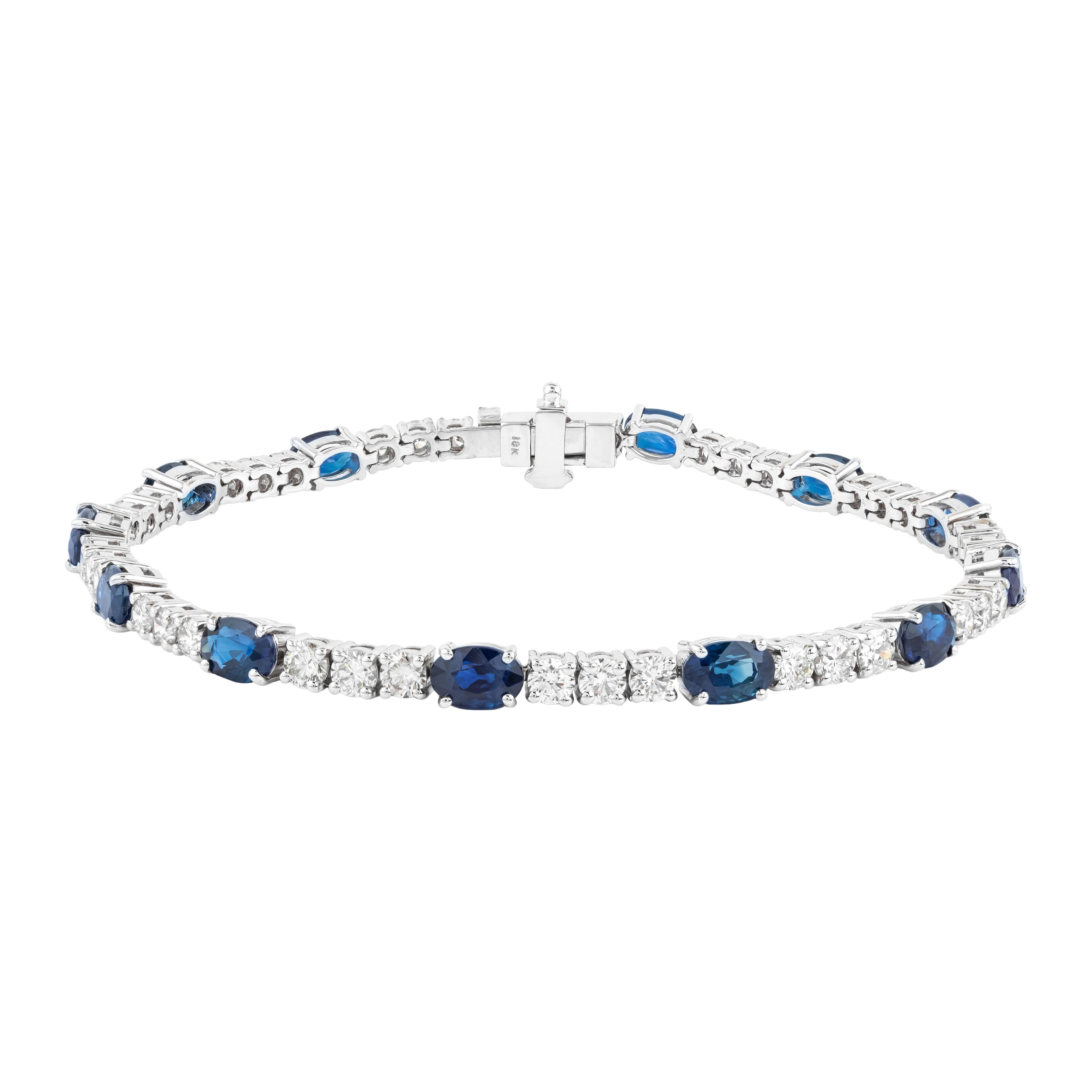Women's 18 Karat Gold 9.16 Carat Sapphire and Diamond Tennis Bracelet For Sale