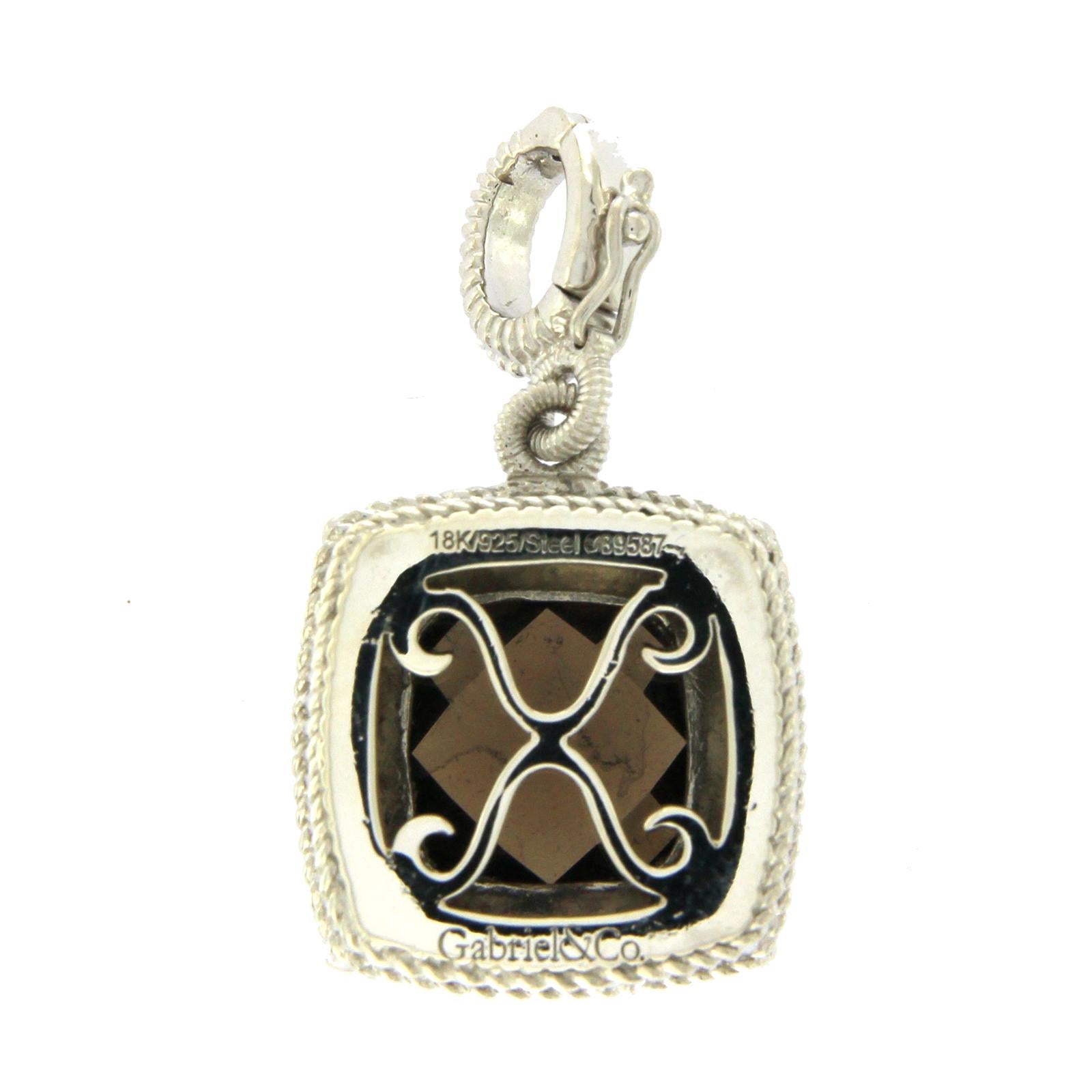 Pendentif en or 18 carats 925, argent, acier, diamants et topaze fumée Excellent état - En vente à Los Angeles, CA