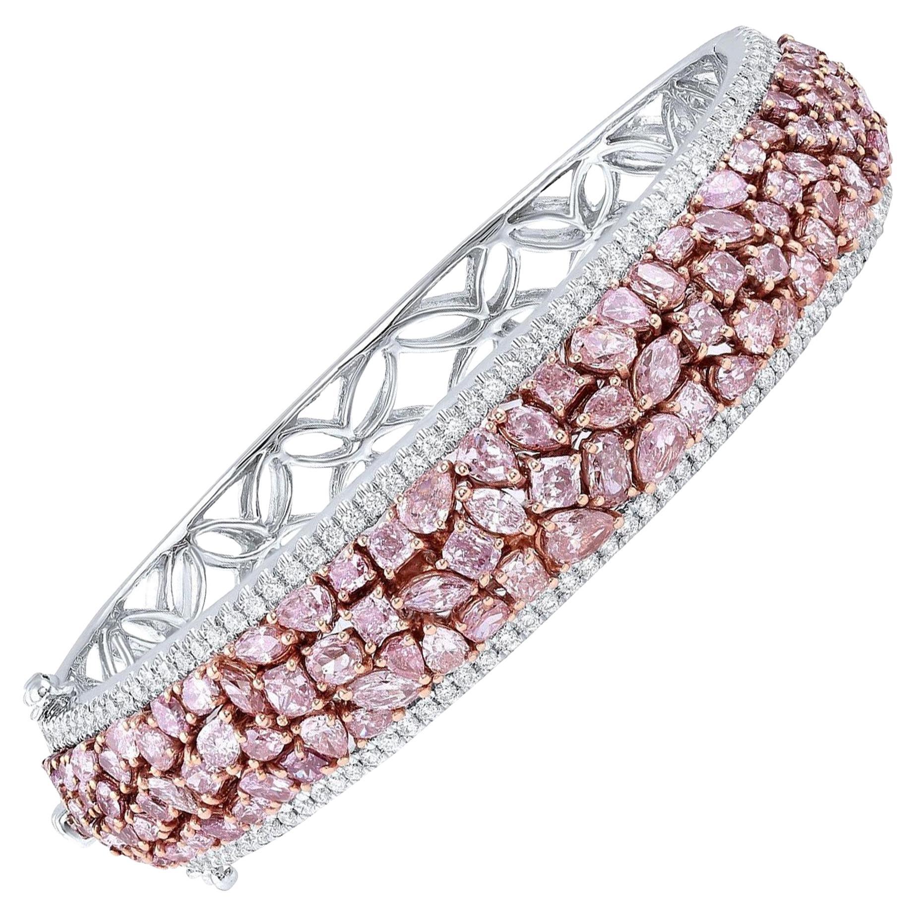 18 Karat Gold 9.47 Carat Total Weight Pink and White Diamond Bangle Bracelet For Sale
