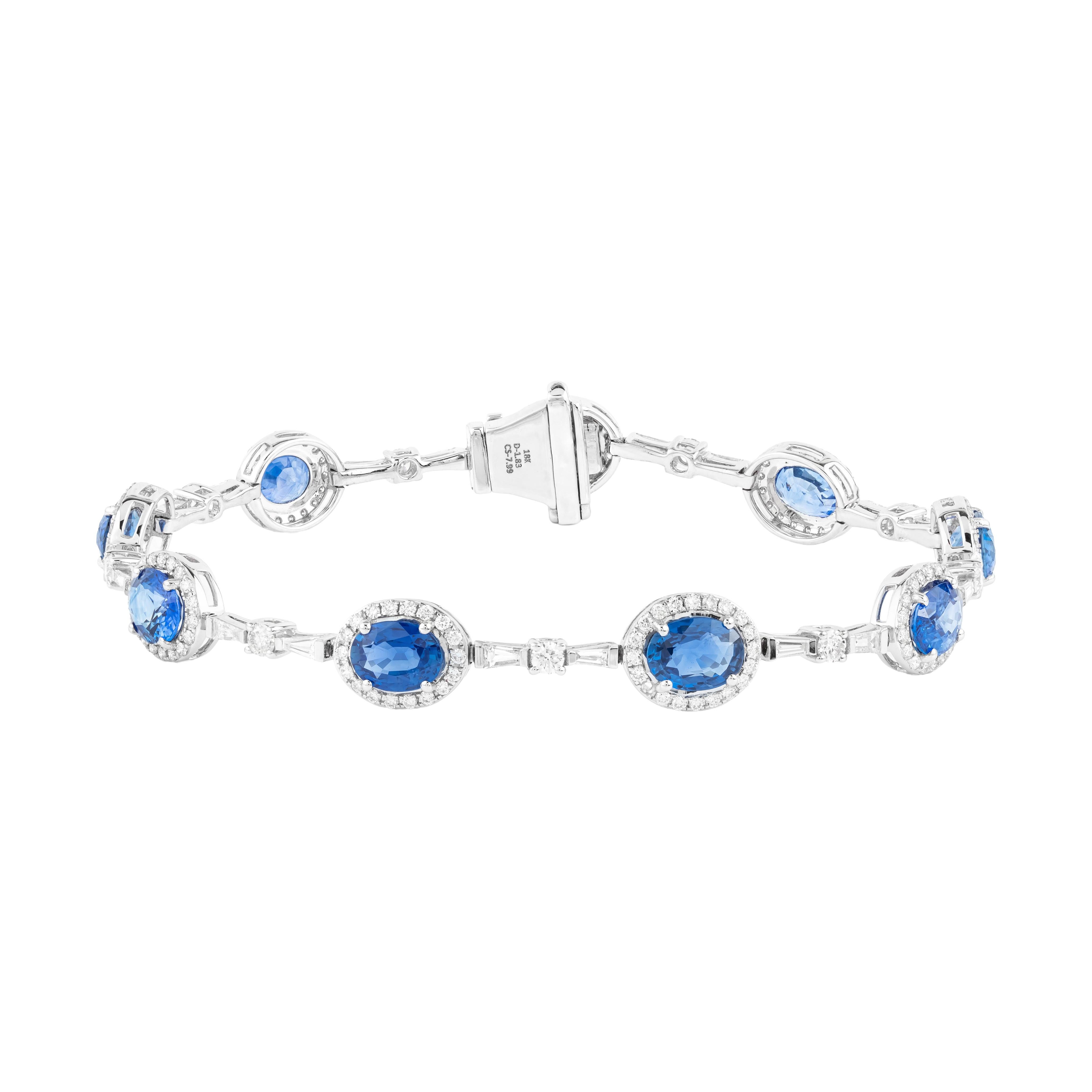 Bracelet tennis en or 18 carats avec saphirs 9,82 carats et diamants Pour femmes en vente