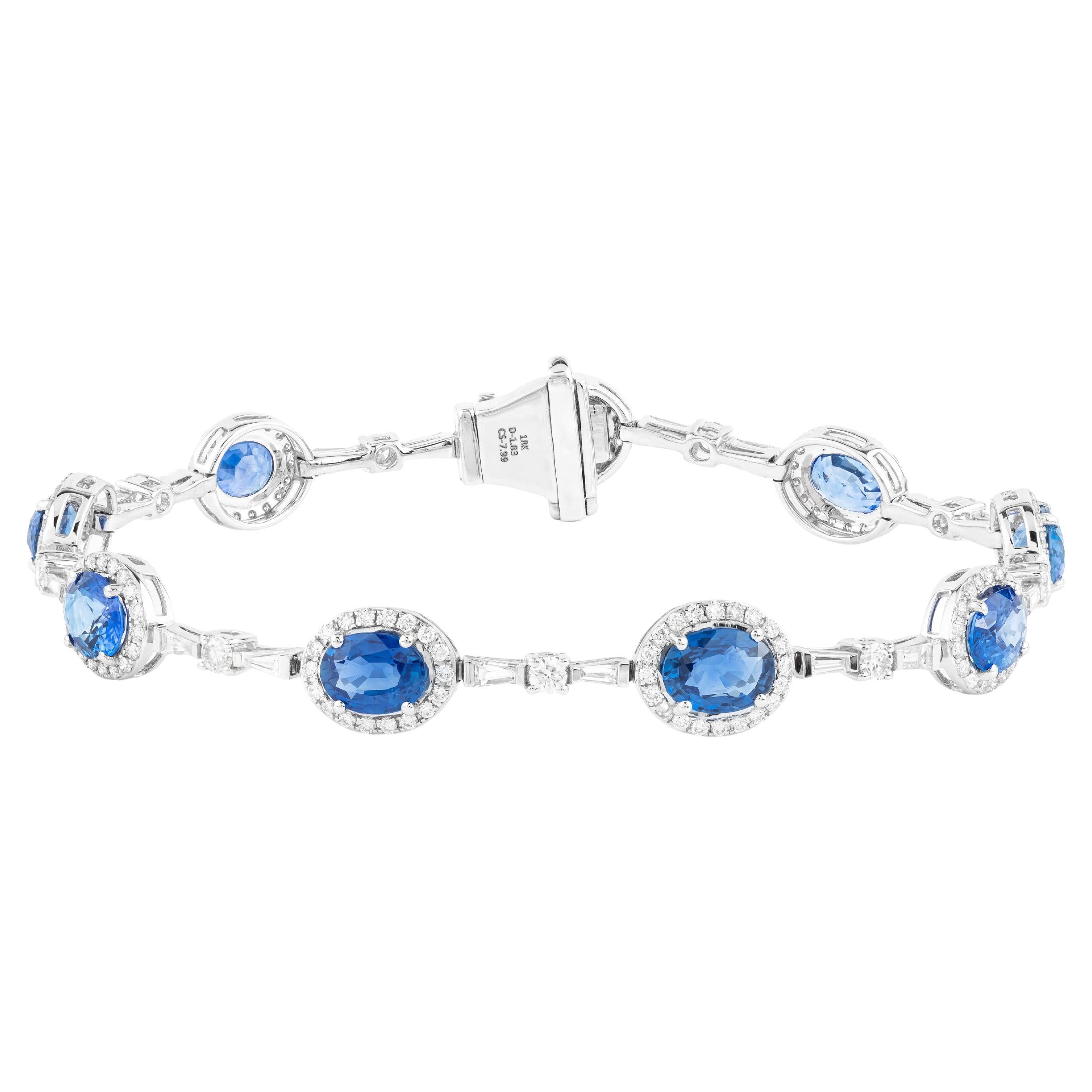 18 Karat Gold 9,82 Karat Saphir und Diamant-Tennisarmband