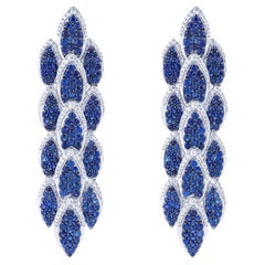 18 Karat Gold 9.9 Carat Blue Sapphire & Diamond Chandelier Earrings