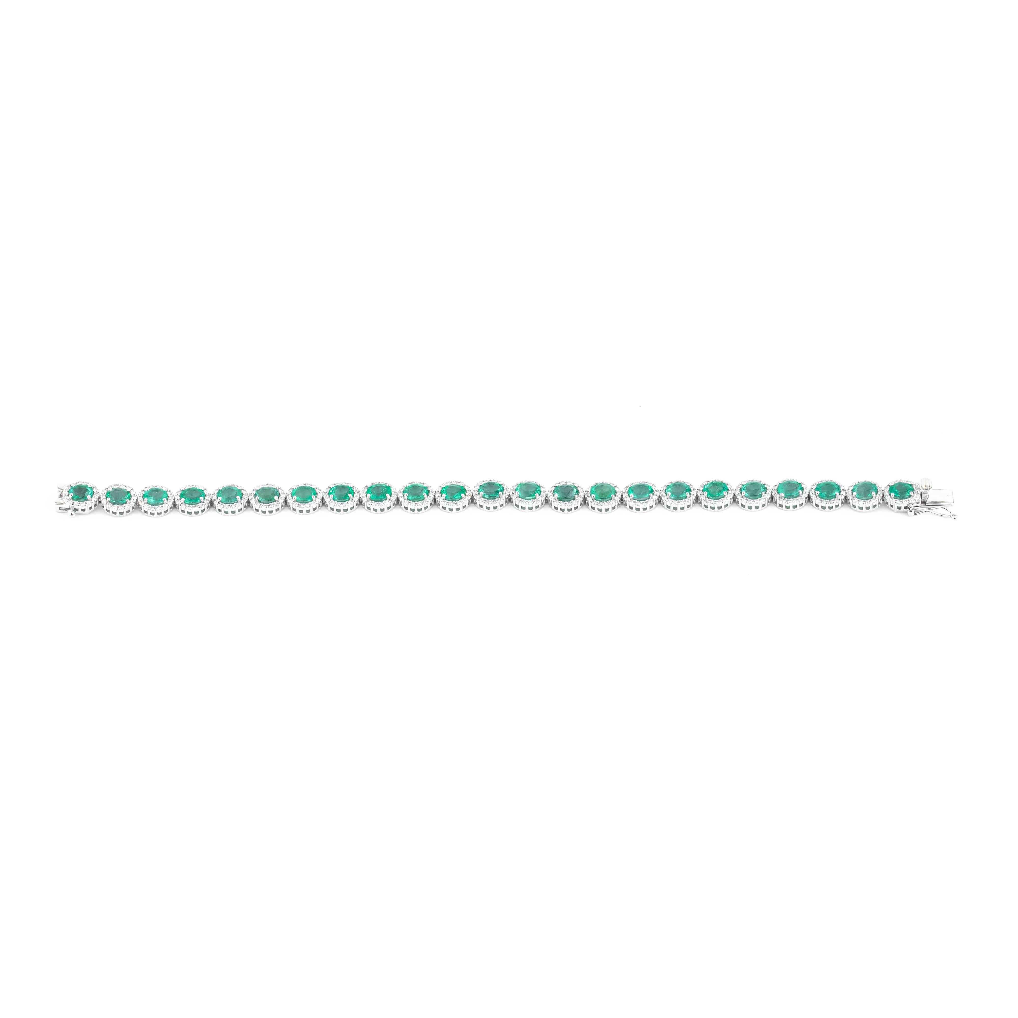 Taglio brillante Bracciale tennis in oro 18 carati con smeraldo e diamanti da 9,93 carati in vendita