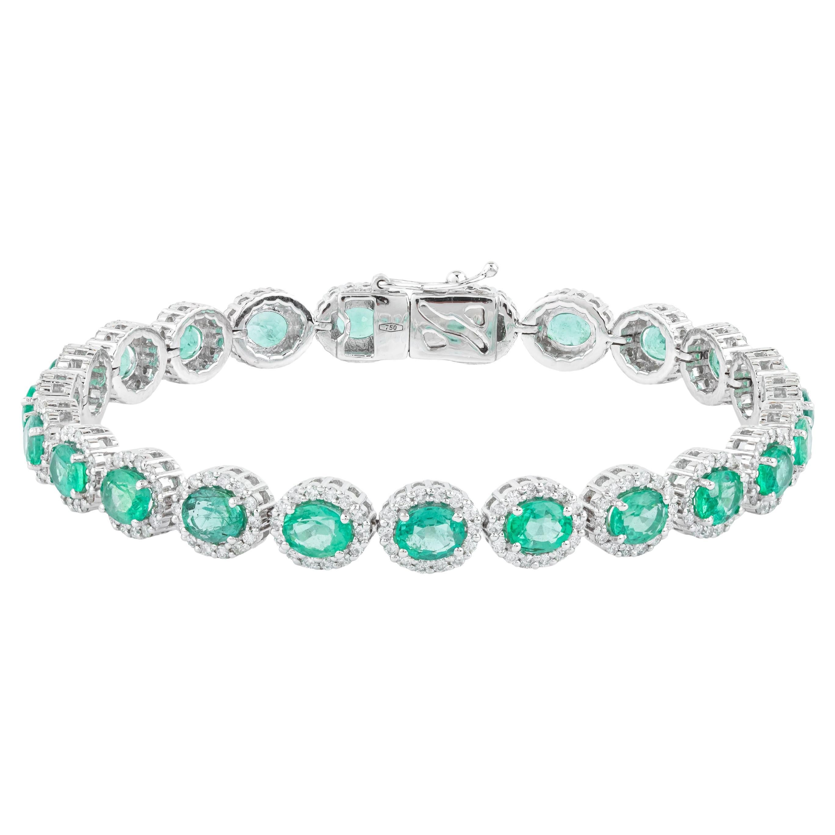 Bracciale tennis in oro 18 carati con smeraldo e diamanti da 9,93 carati