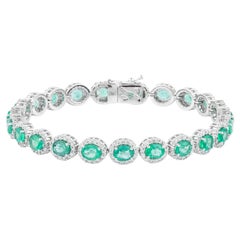 Bracciale tennis in oro 18 carati con smeraldo e diamanti da 9,93 carati