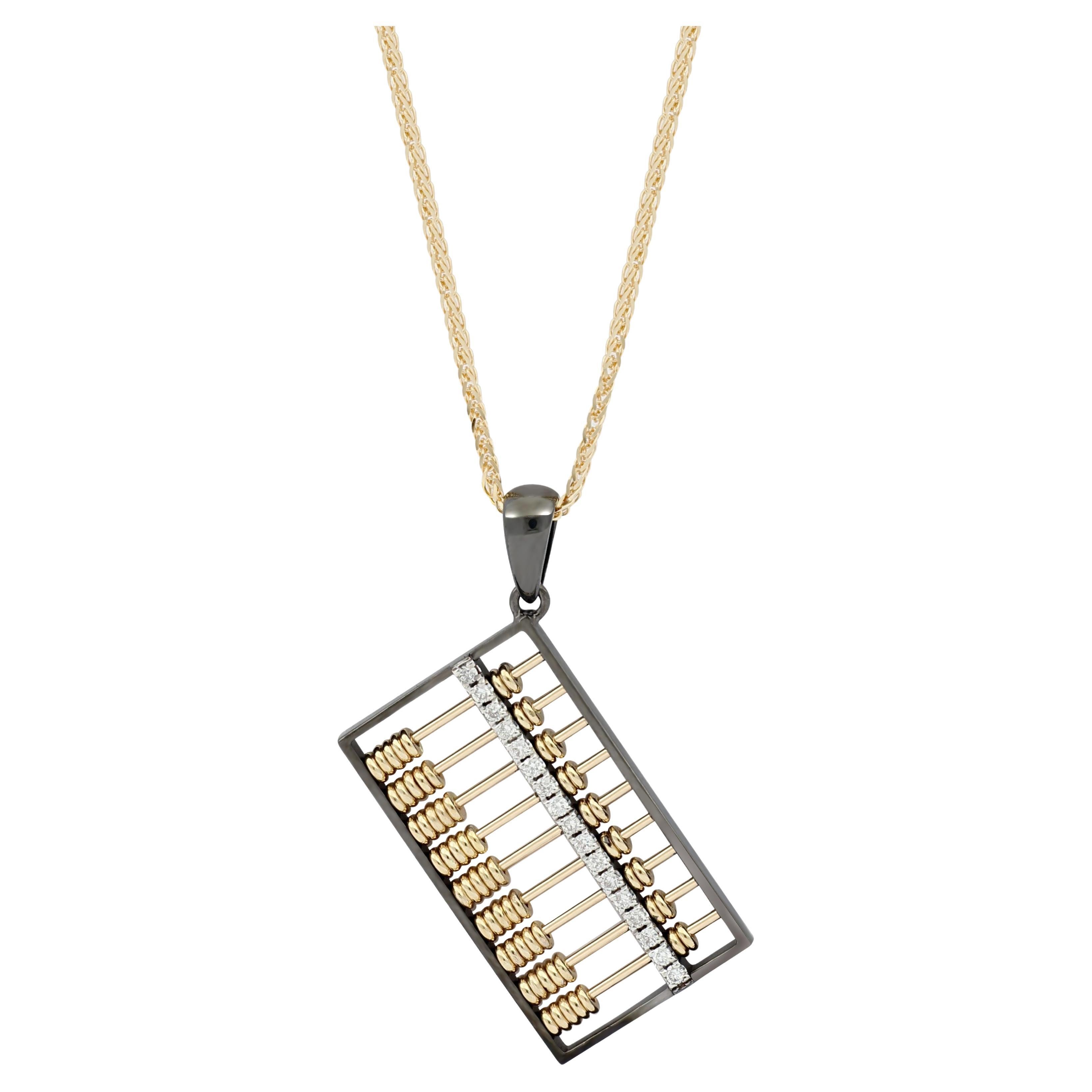 18 Karat Gold Abacus Diamond Pendant with Necklace For Sale