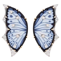 Pendientes de Oro de 18 Kilates Ágata Mariposa Tallada Diamante Contemporáneo