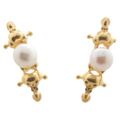 18-Karat Gold Akoya Pearl, "Touching the invisible" Double Pattern Earring