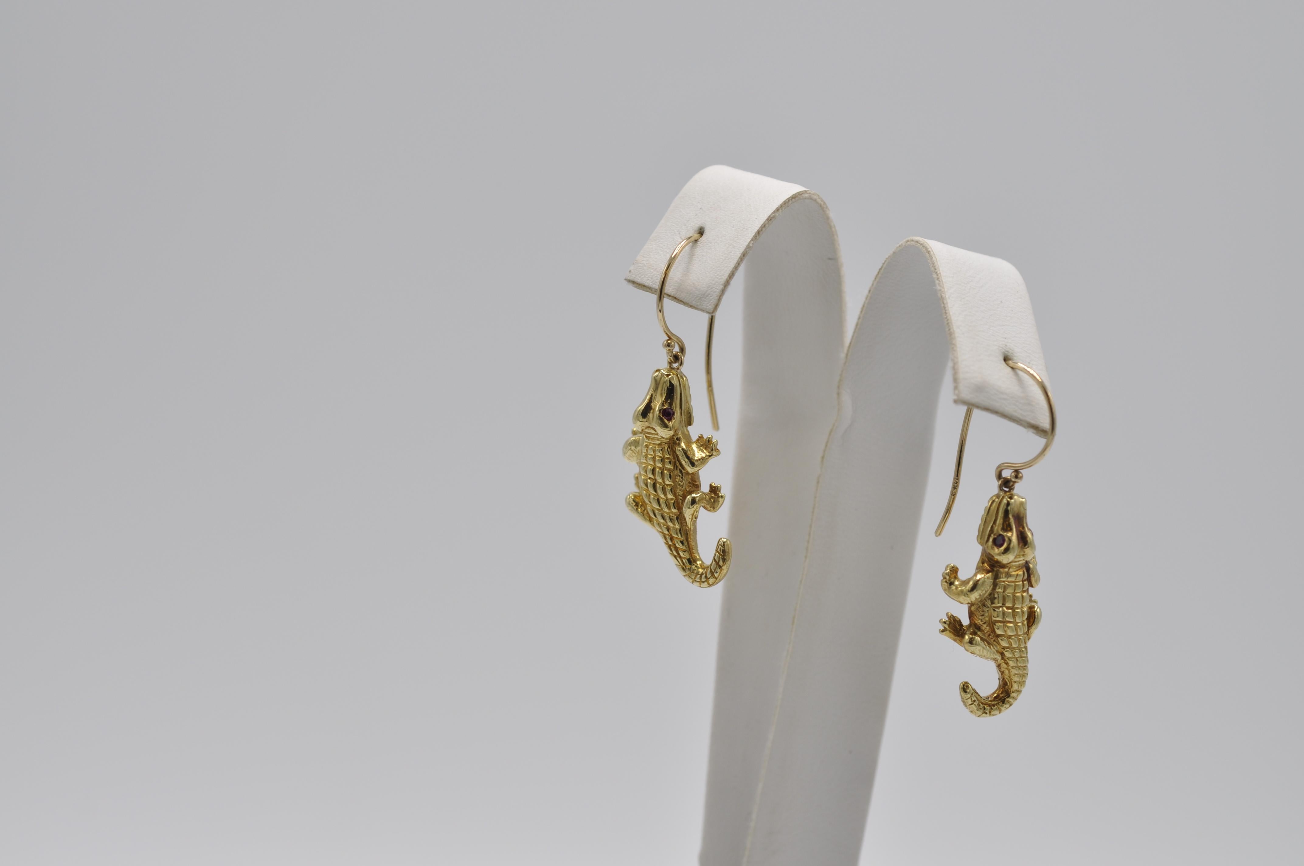 Artisan 18 Karat Gold Alligator Earrings