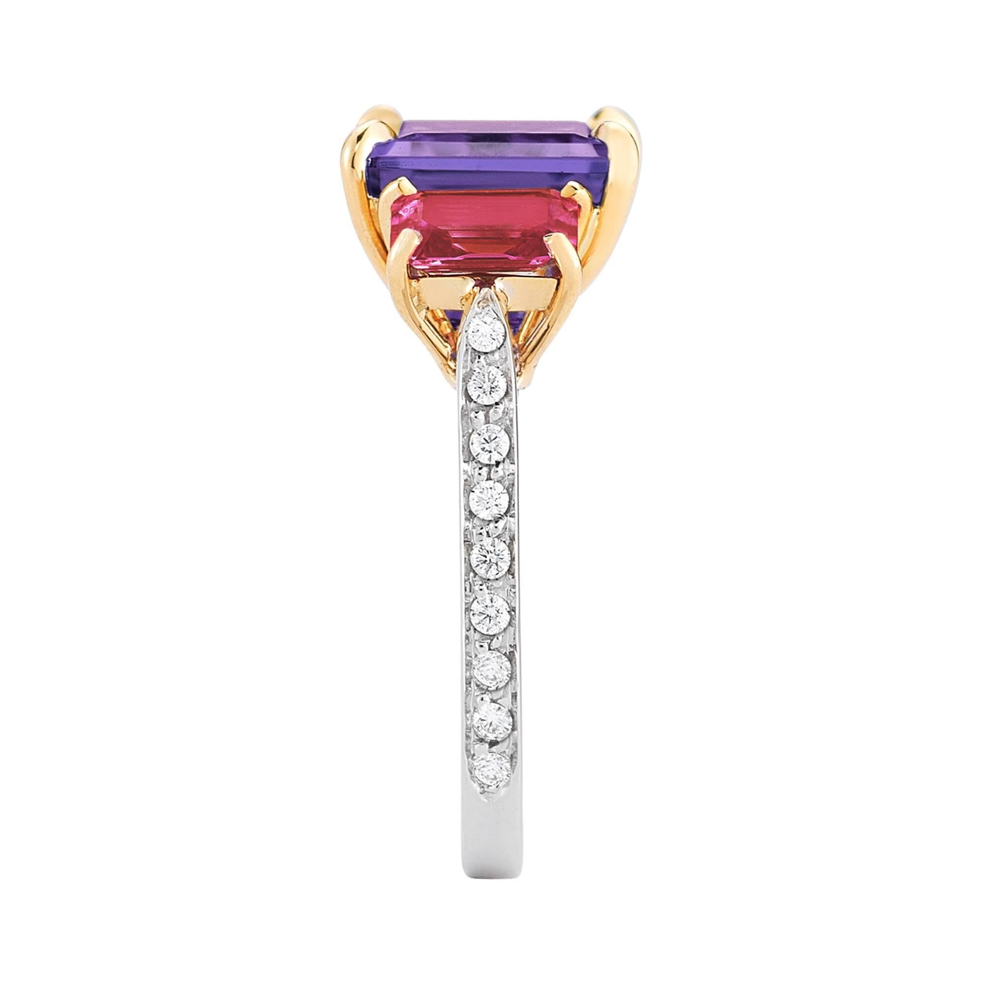 Contemporary Paolo Costagli 18 Karat Gold Amethyst 6.00 Carat and Ruby 1.36 Carat Ring