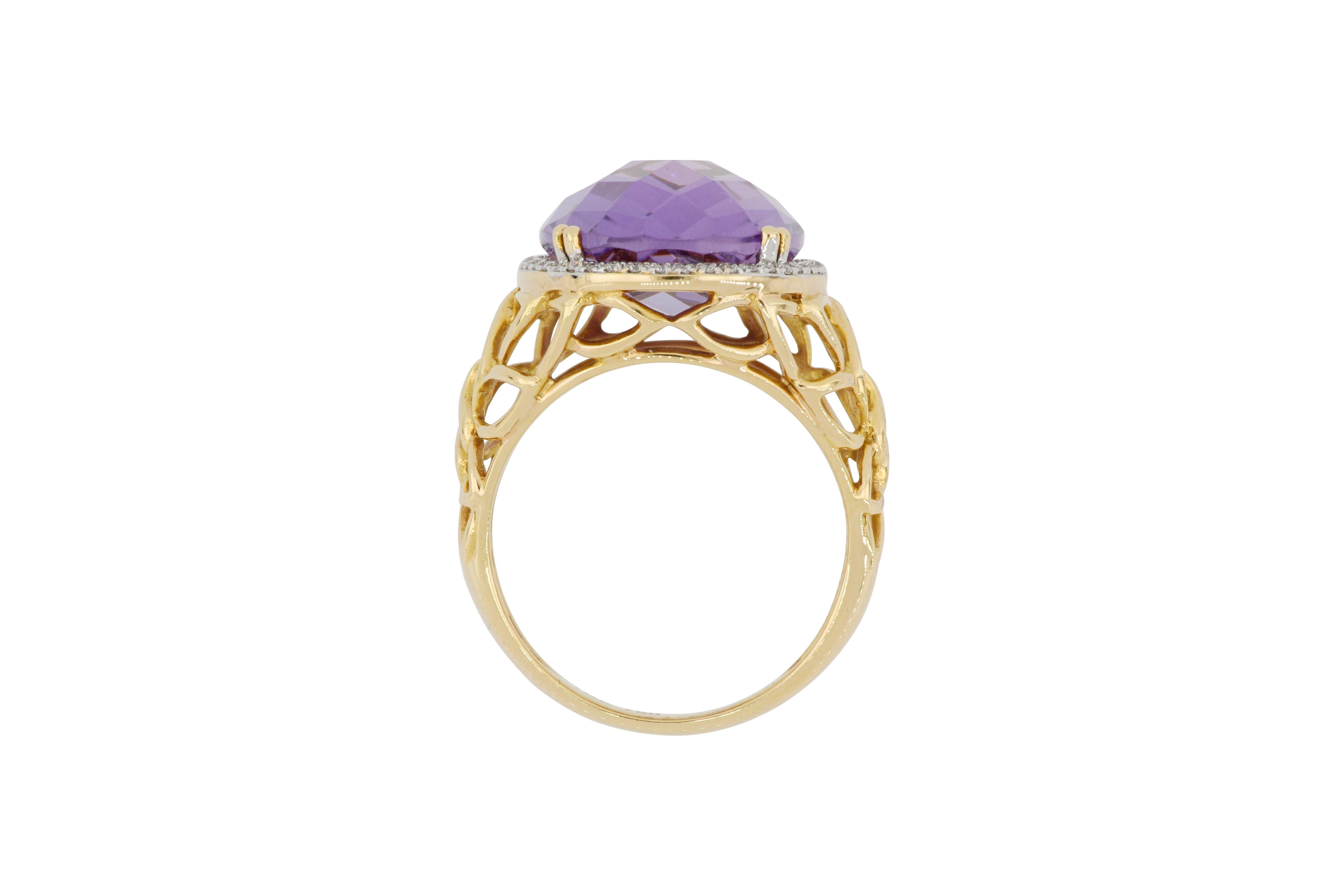 Contemporary 18 Karat Gold Amethyst and Diamond Ring For Sale