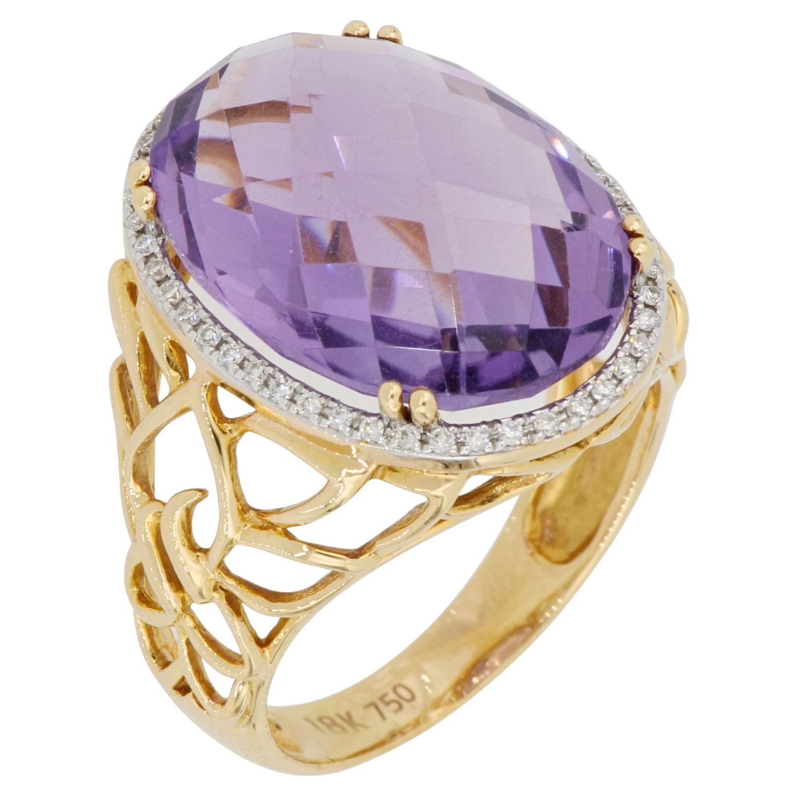 18 Karat Gold Amethyst and Diamond Ring For Sale