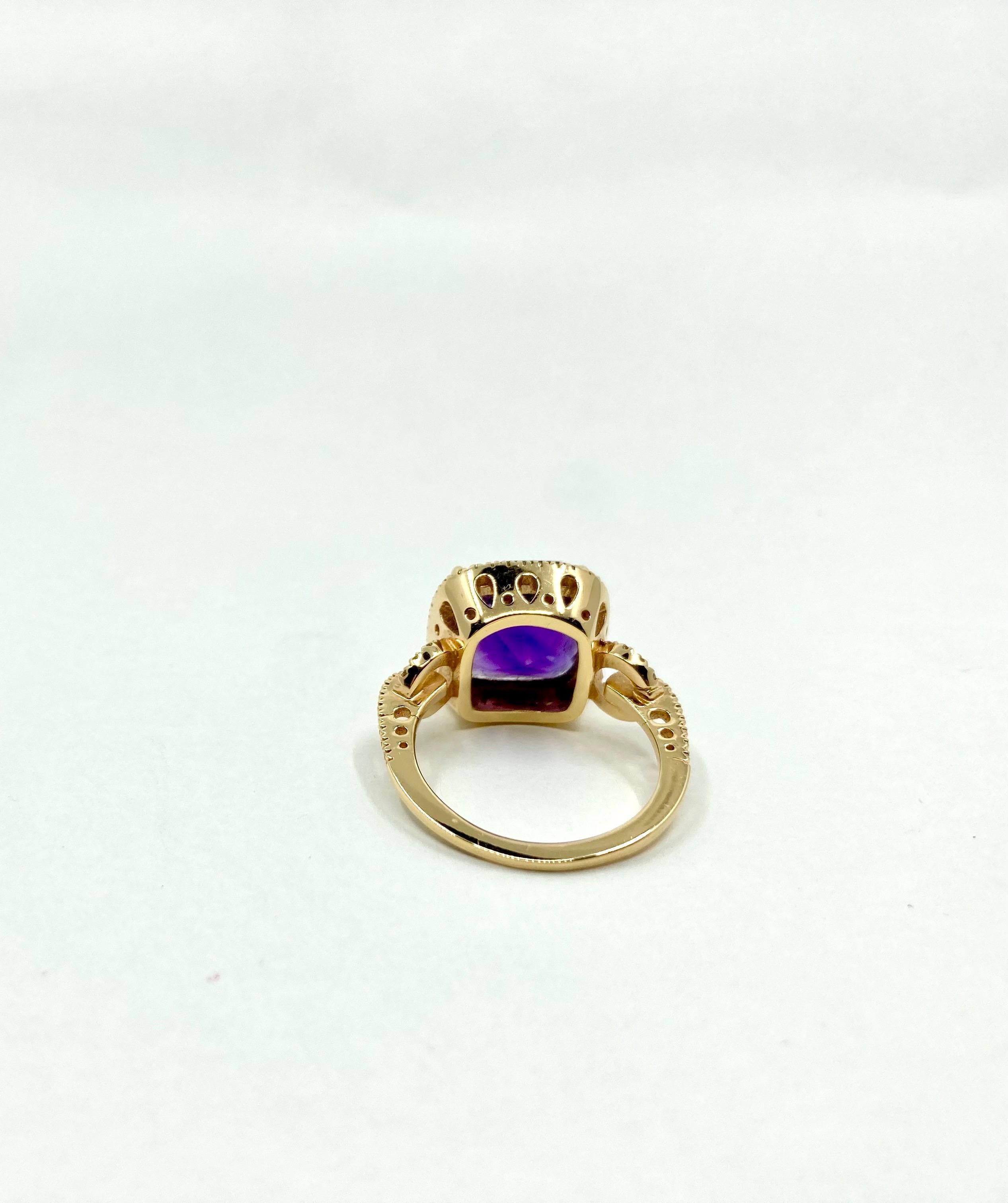 18 Karat Gold Amethyst and Diamonds Italian Ring For Sale 1