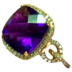 18 Karat Gold Amethyst and Diamonds Italian Ring