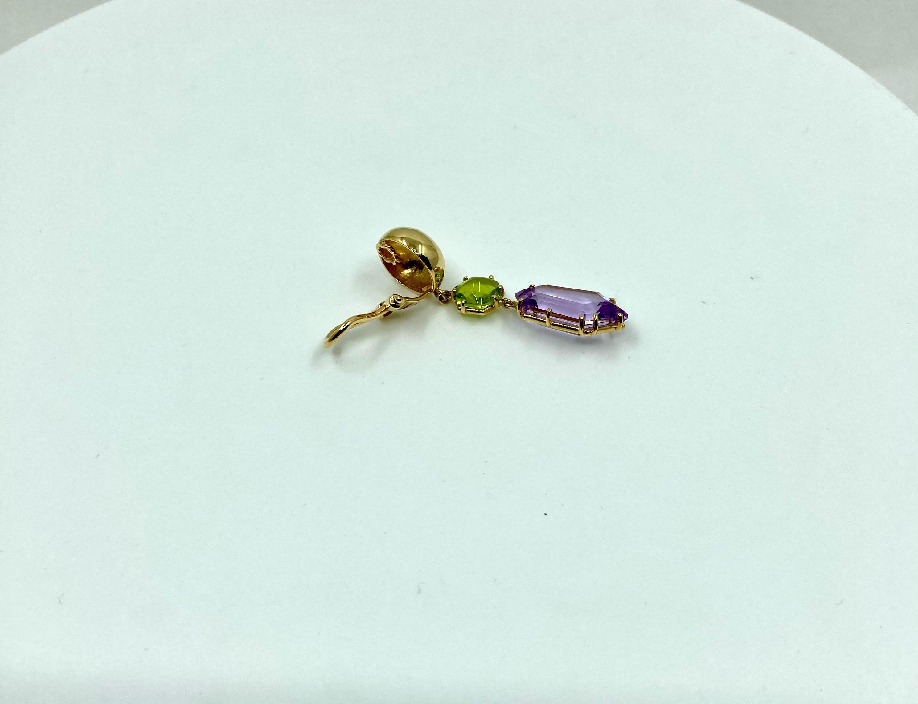 18 Karat Gold Amethyst and Peridot Earrings In New Condition For Sale In Valenza, IT