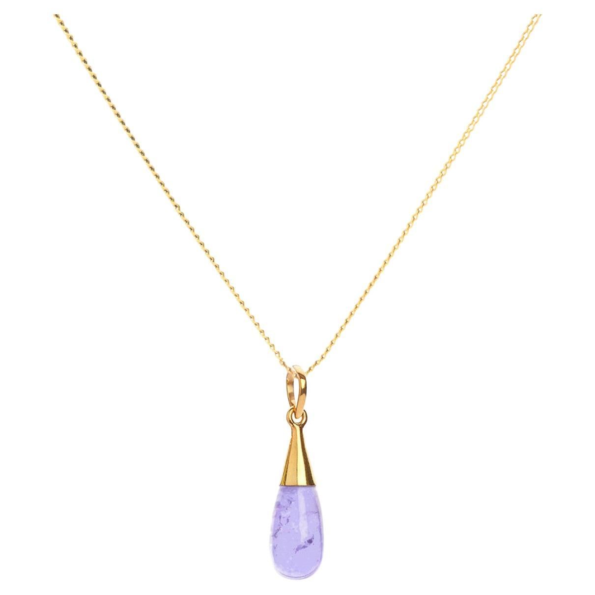 18 Karat Gold Amethyst Crown Chakra Droplet Pendant Necklace, Elizabeth Raine For Sale