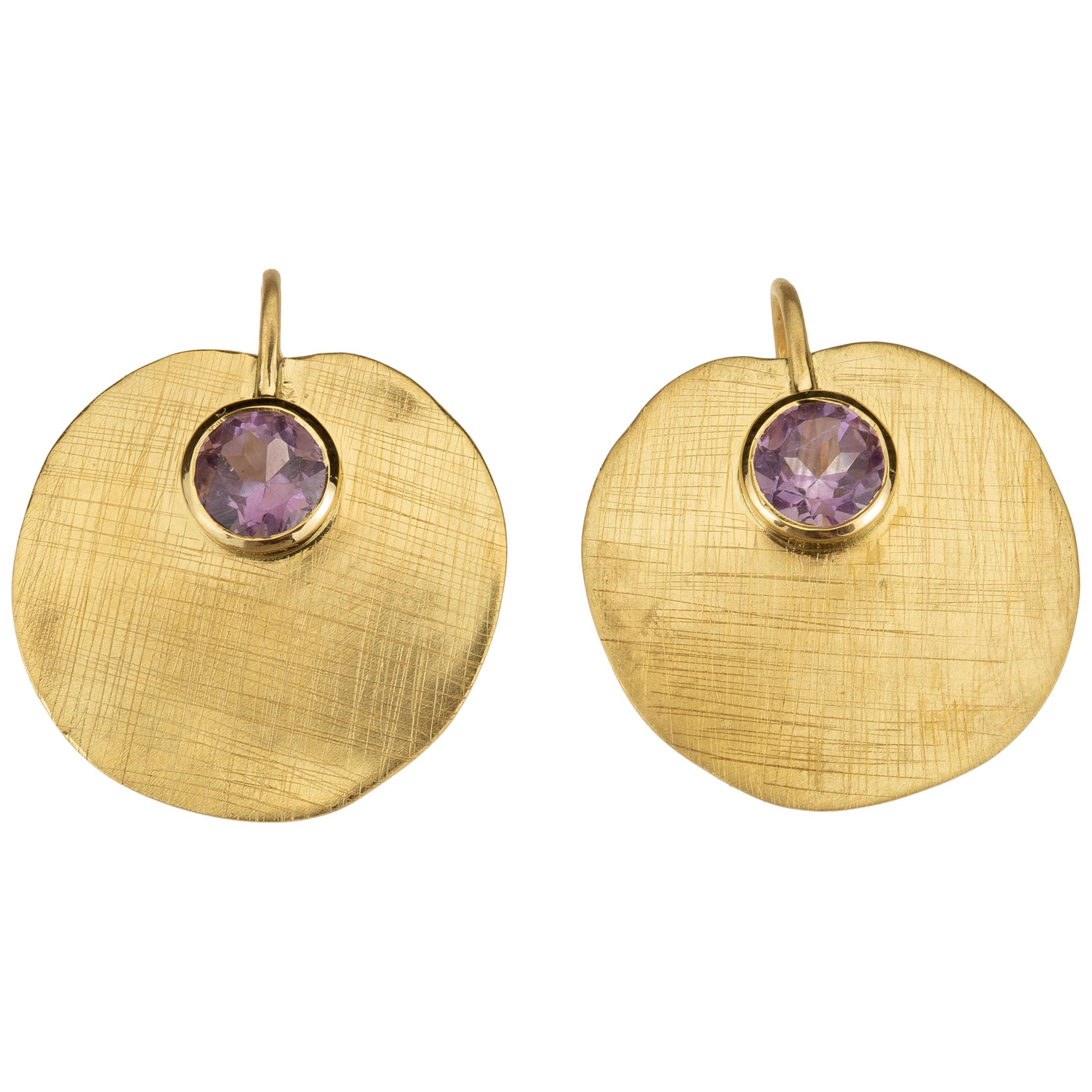 18 Karat Gold Amethyst Lotus Earrings For Sale