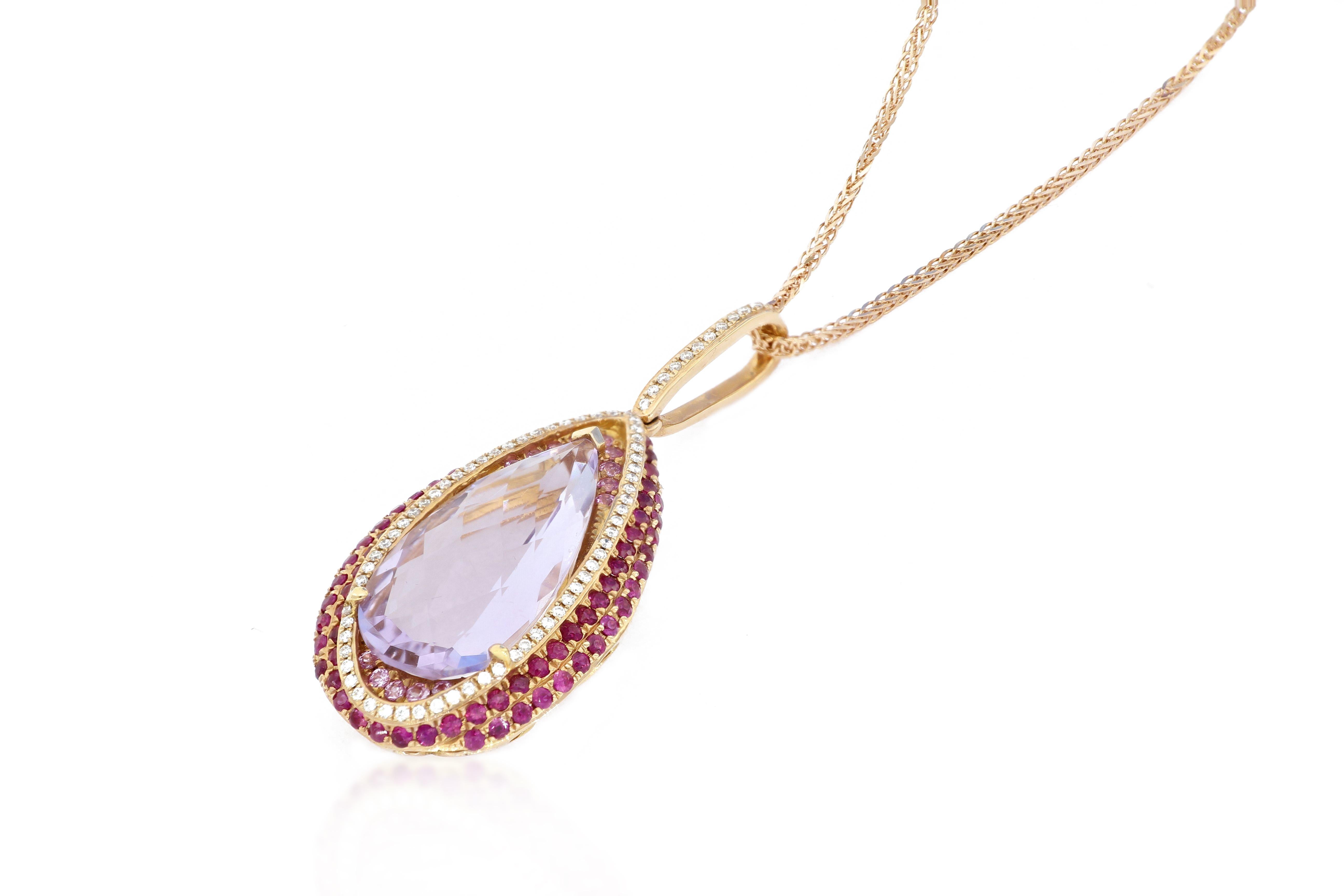 Contemporary 18 Karat Gold Amethyst Pendant with Necklace For Sale